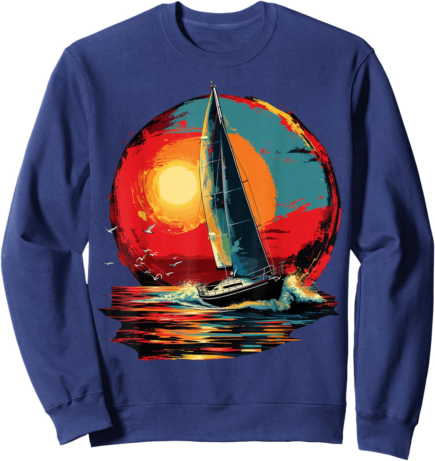 Colorful painted Sailboat on artistic Sailing Sweatshirt - Sweatshirt | Navy