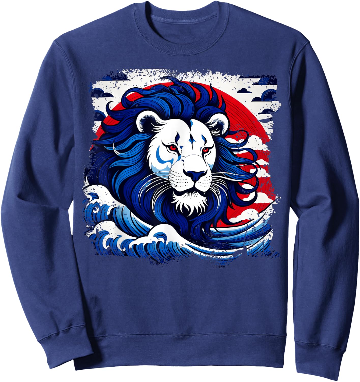 Colorful Lion Head Art For Lions Lovers With Ukiyo-e Style Sweatshirt - Sweatshirt | Navy