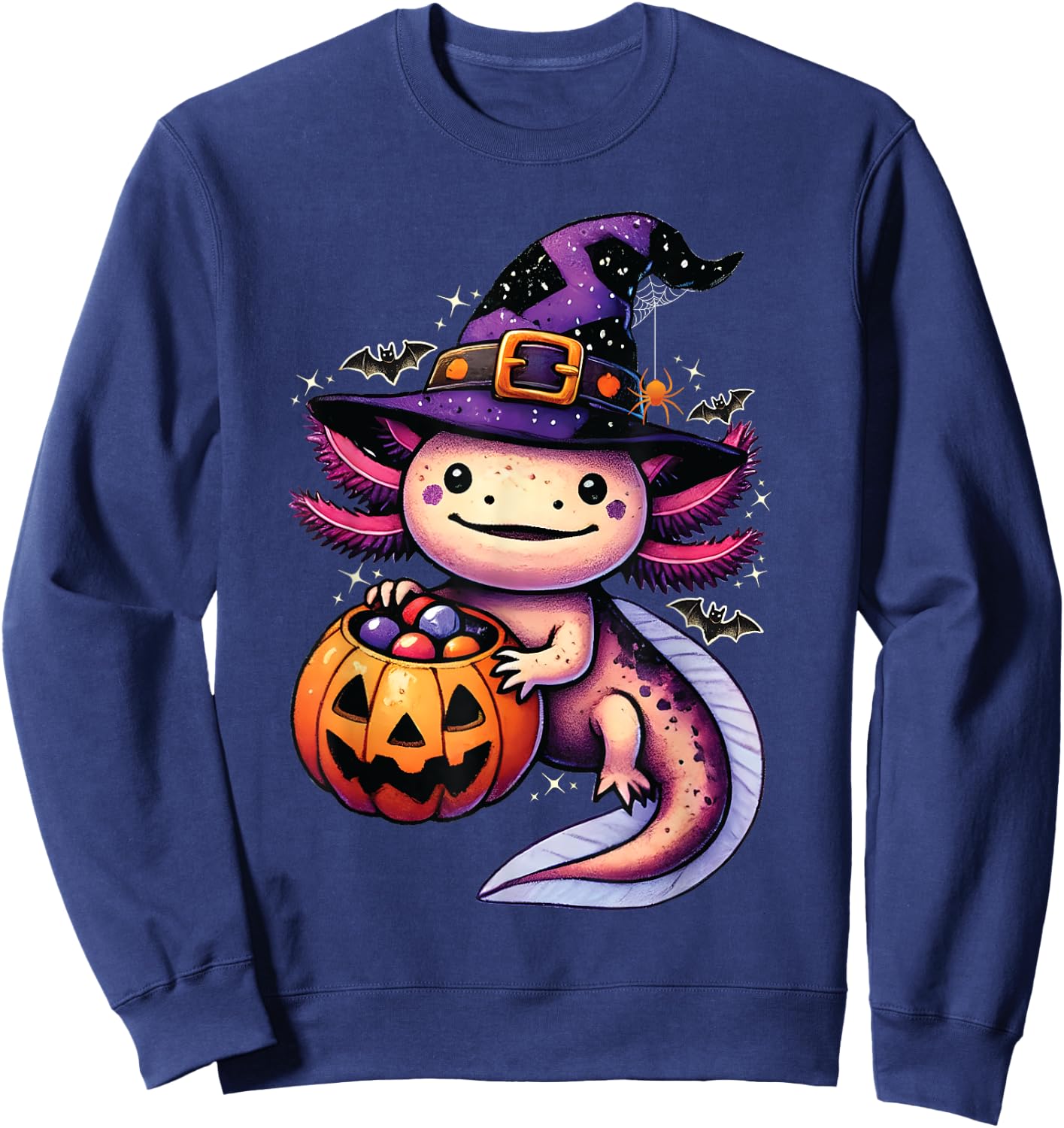 Sea Animal lovers Axolotl Witch Hat celebrating Halloween Sweatshirt - Sweatshirt | Navy