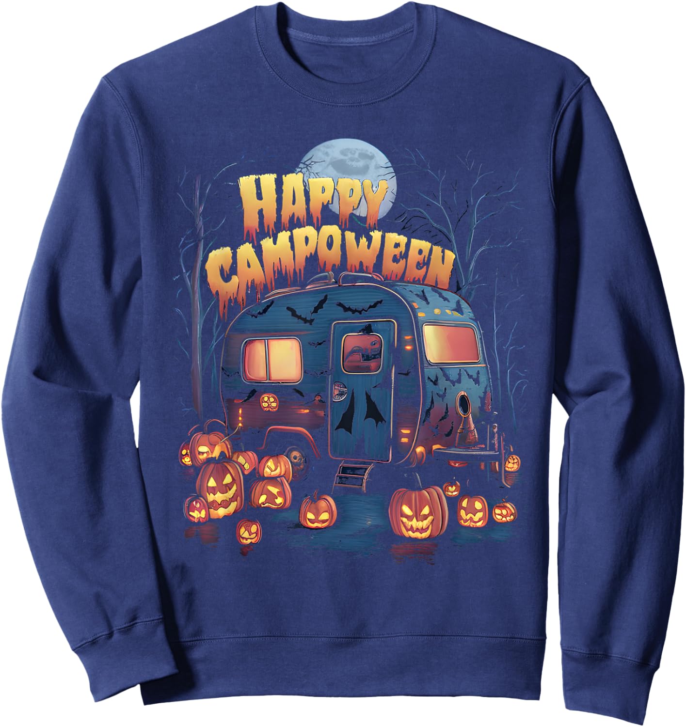 Happy Camp-O-Ween Halloween Camping Ghosts and Campfires Sweatshirt - Sweatshirt | Navy