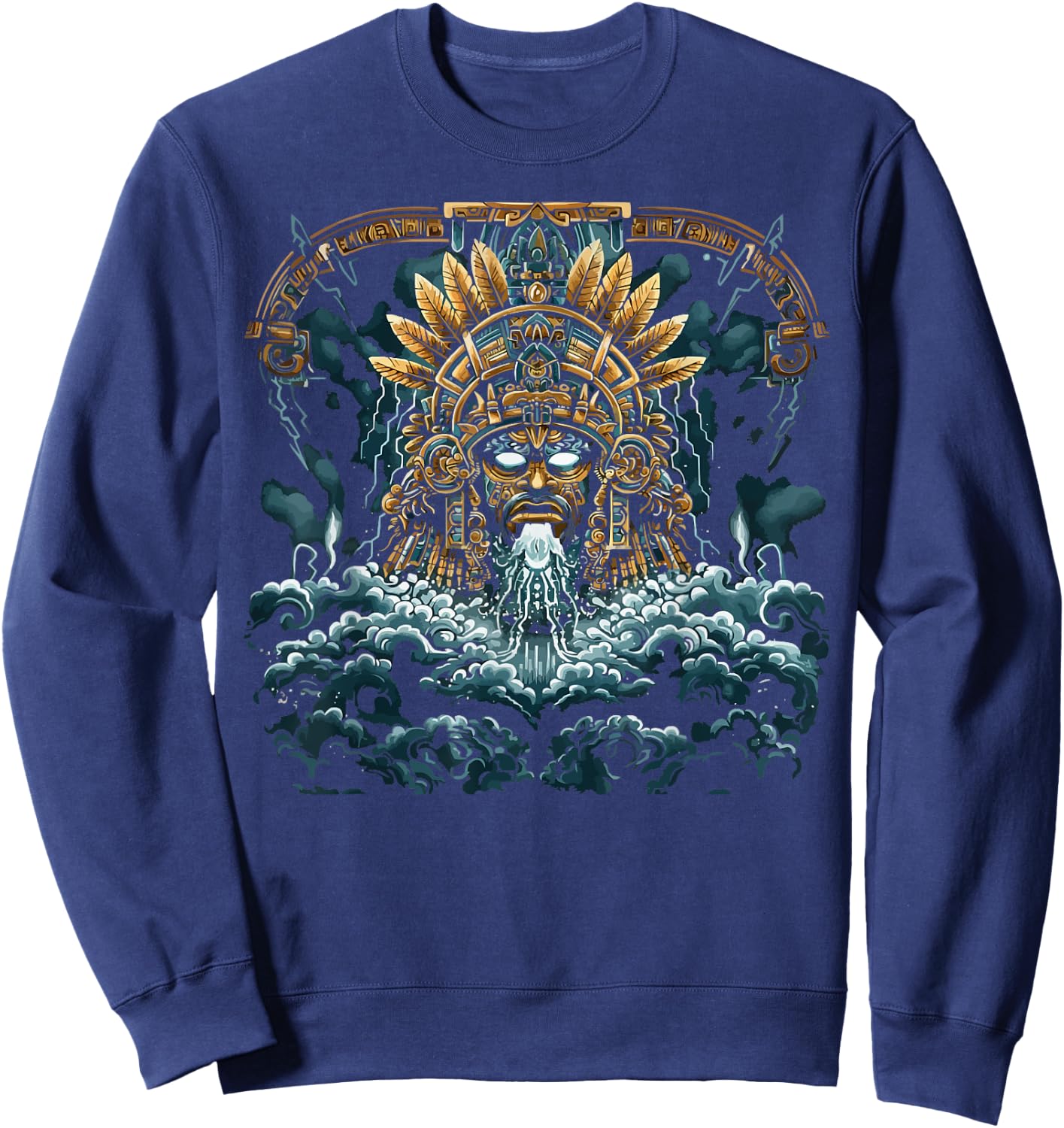 Aztec God Aztec Culture Mayan Indigenous Tlaloc Statue Sweatshirt - Sweatshirt | Navy