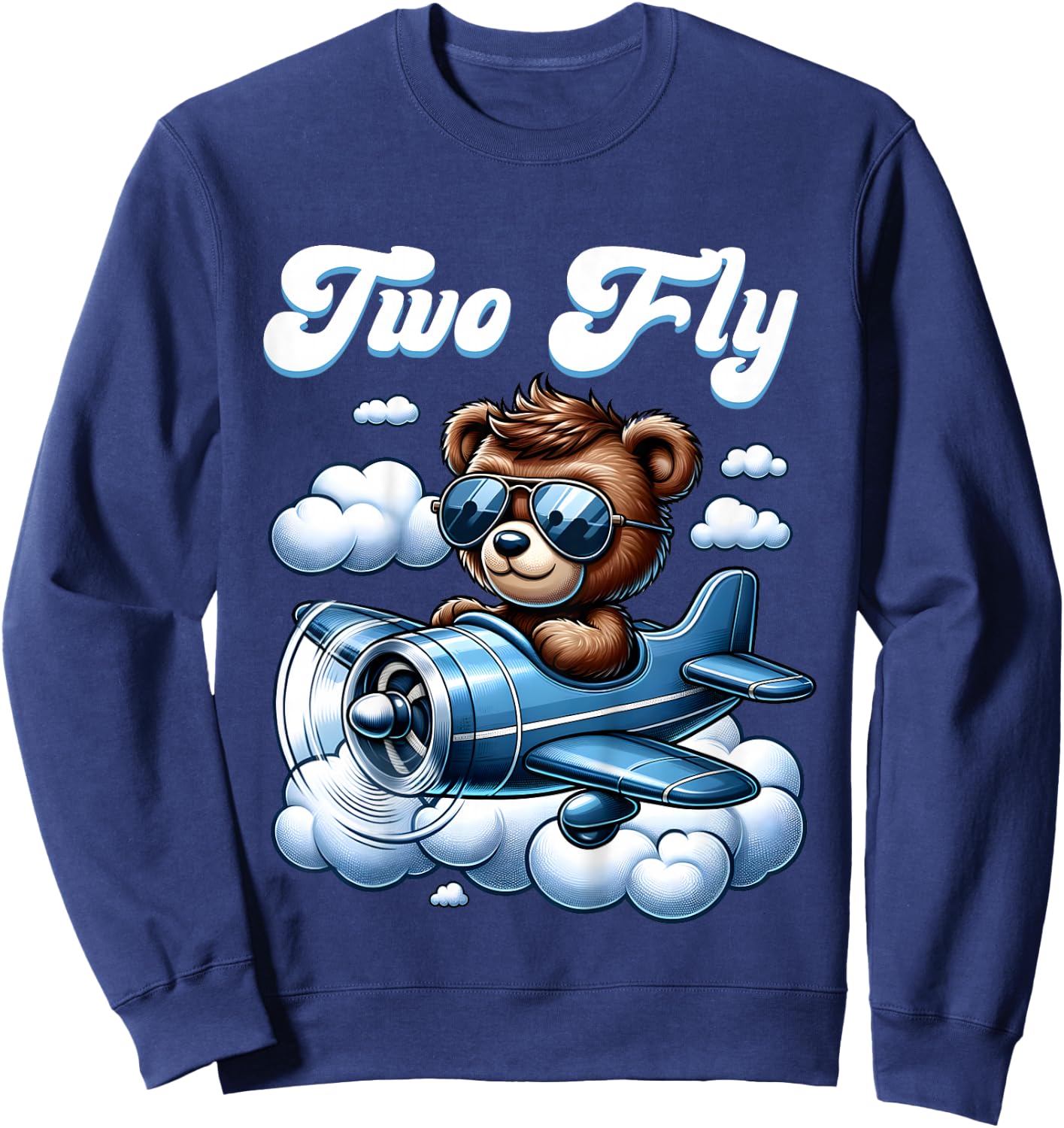2nd Birthday Airplane Two Plane Teddy Bear Flying Aviation Sweatshirt - Sweatshirt | Navy