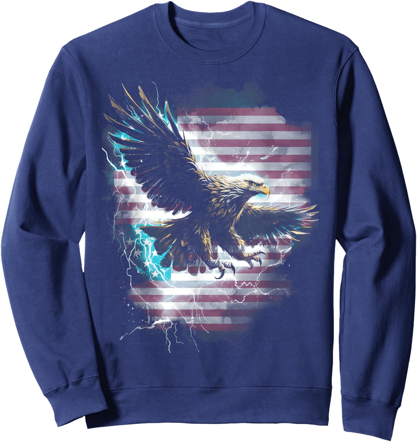 American Bald Eagle Lightning USA Flag Patriotic Freedom Sweatshirt - Sweatshirt | Navy