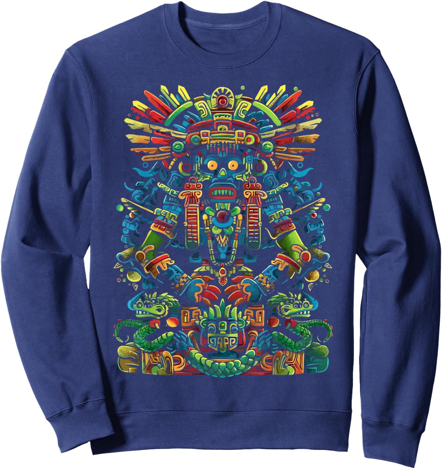 Aztec God Aztec Culture Mayan Indigenous Tlaloc Statue Sweatshirt - Sweatshirt | Navy