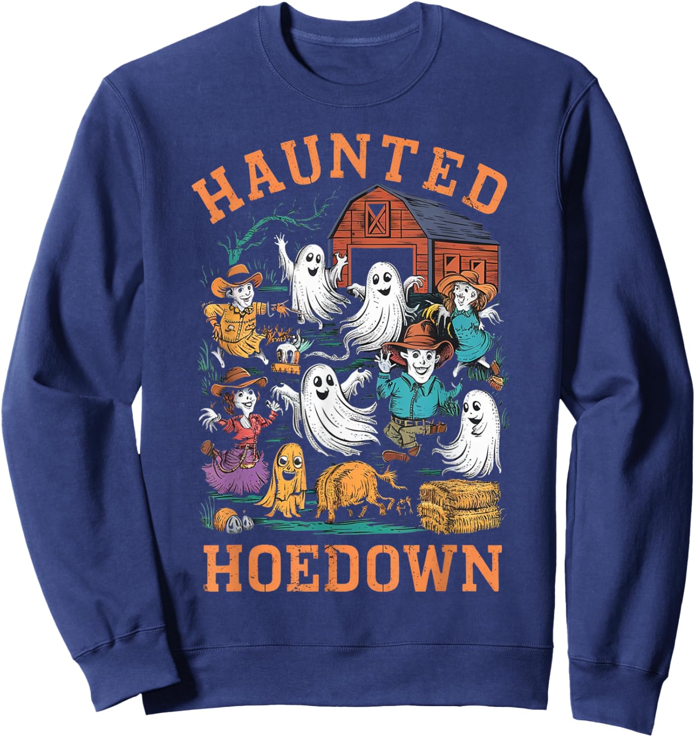 Cowboy Scarecrow Boo Ghost Haunted Hoedown Farm Halloween Sweatshirt - Sweatshirt | Navy