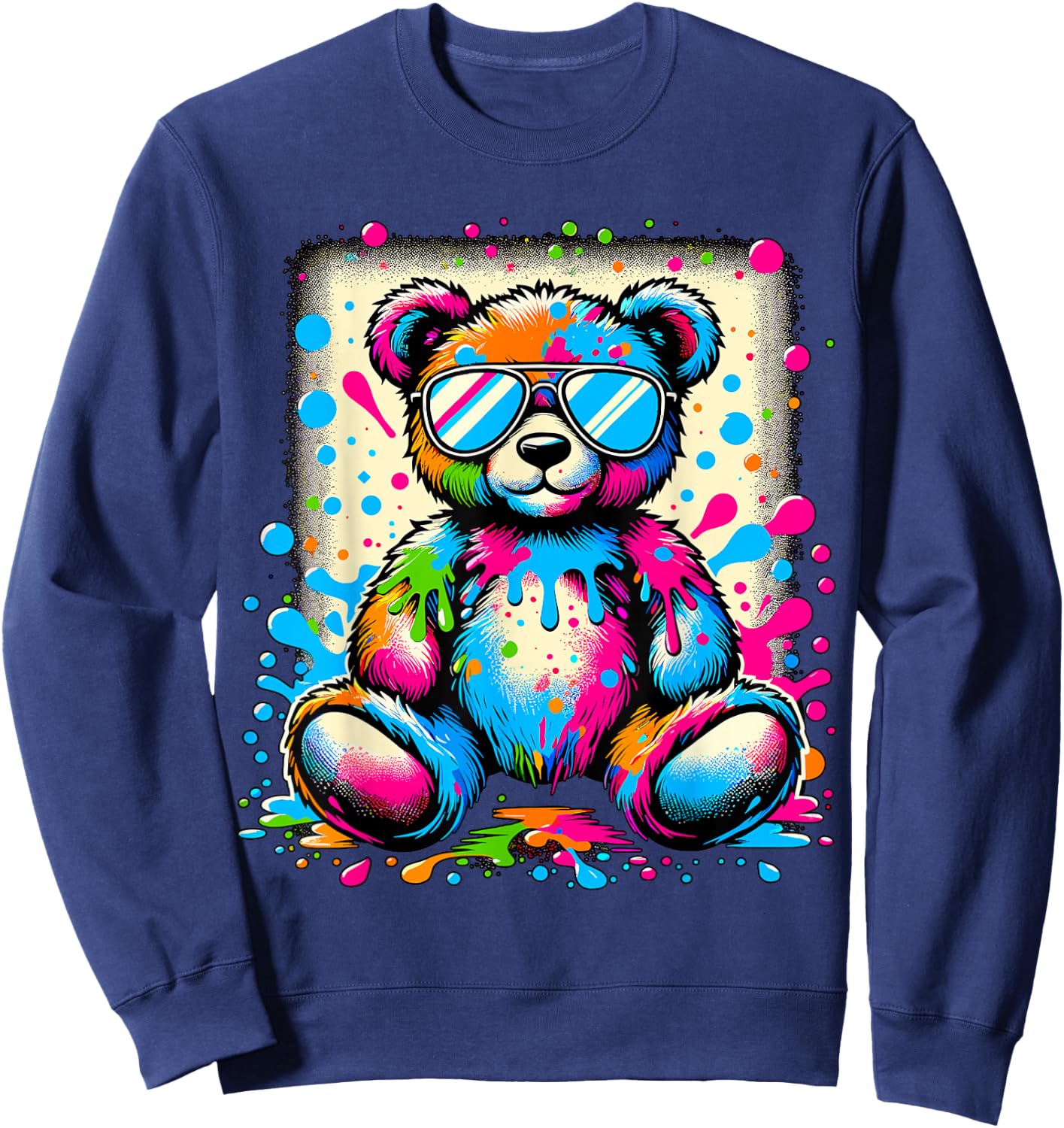 Colorful Teddy Bear with Sunglasses Sweatshirt - Sweatshirt | Navy