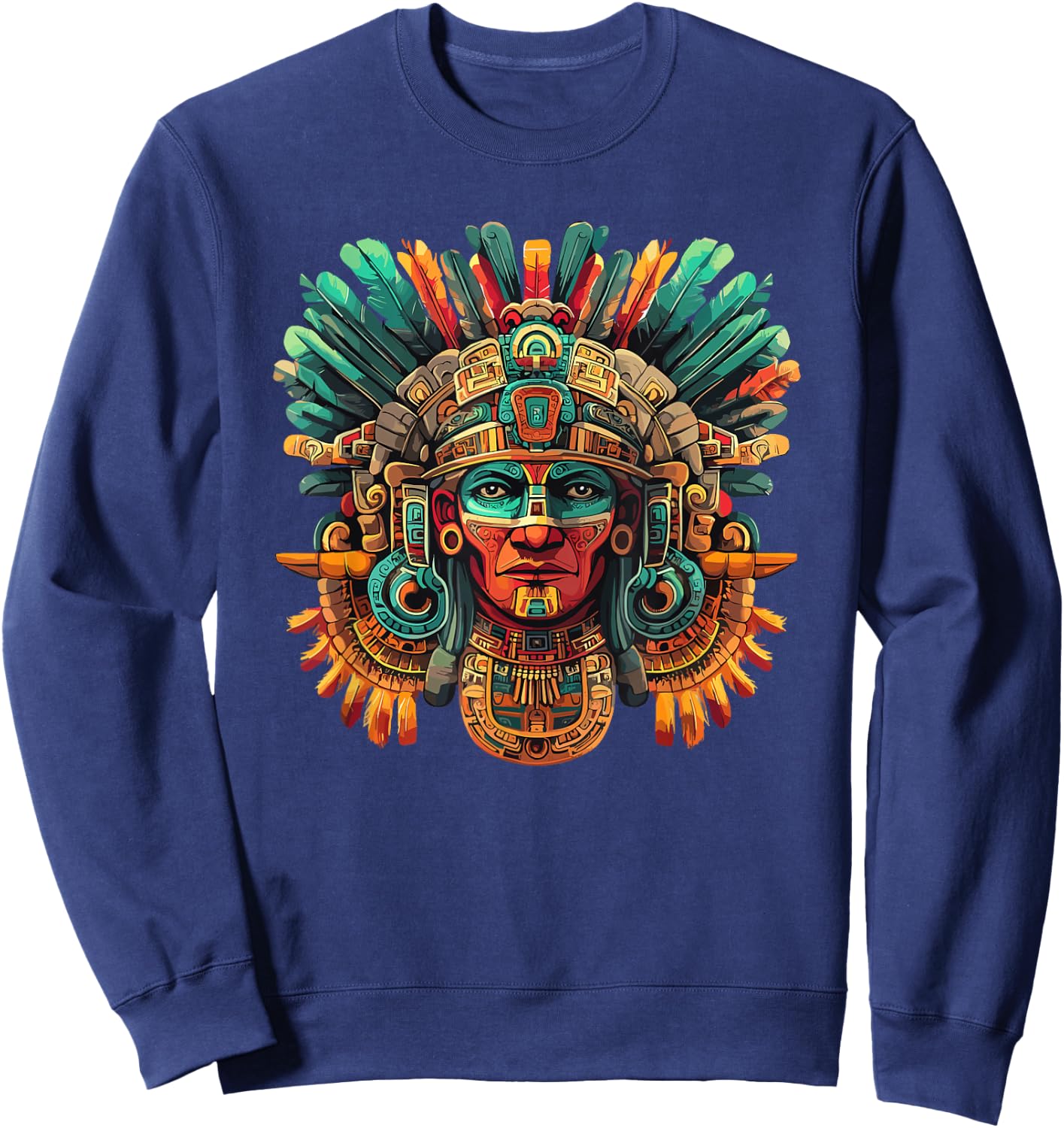 Mayan Tribal Warrior Mask Feather Headdress Sweatshirt - Sweatshirt | Navy