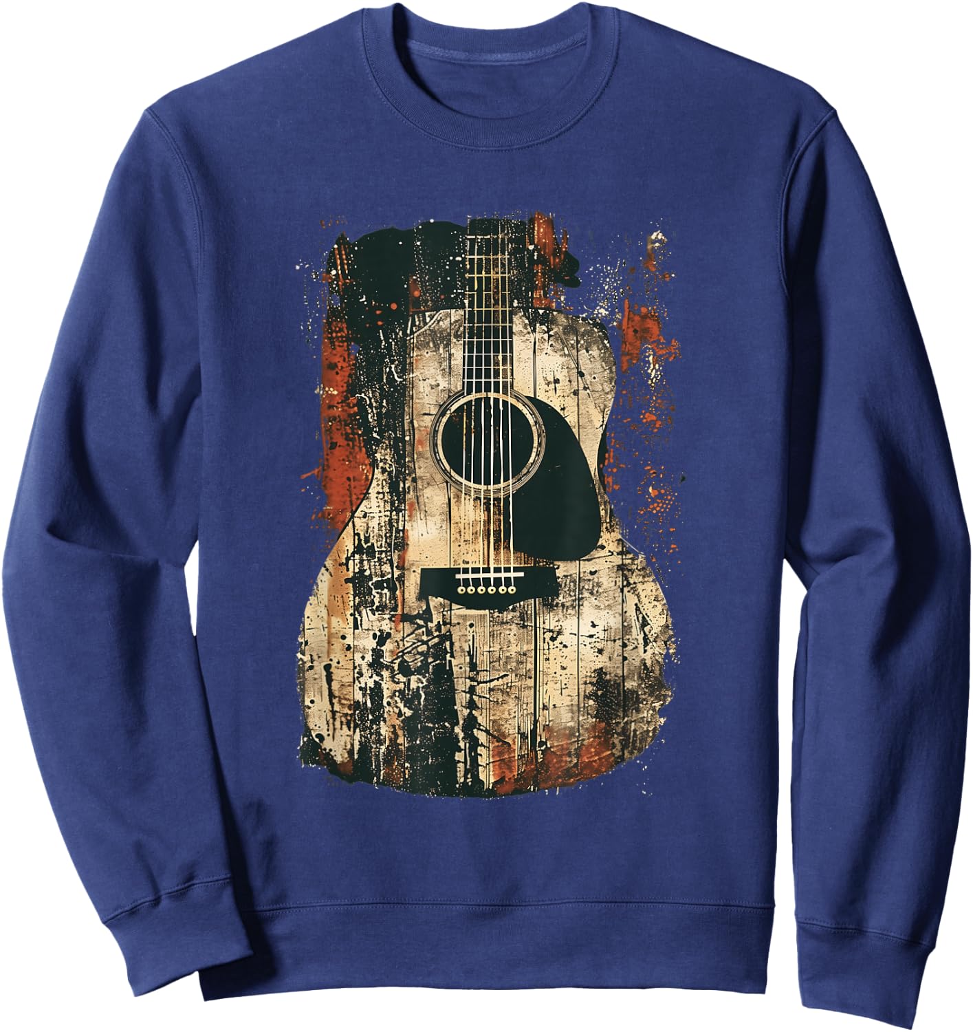 Acoustic Guitar, Vintage, Distressed, Rock & Roll Music Sweatshirt - Sweatshirt | Navy
