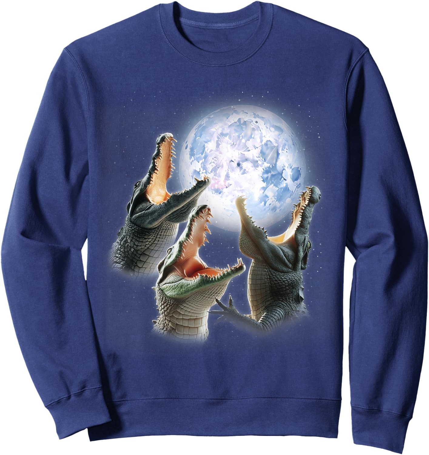 3 Alligator Howling At The Moon Funny Crocodile Alligator Sweatshirt - Sweatshirt | Navy