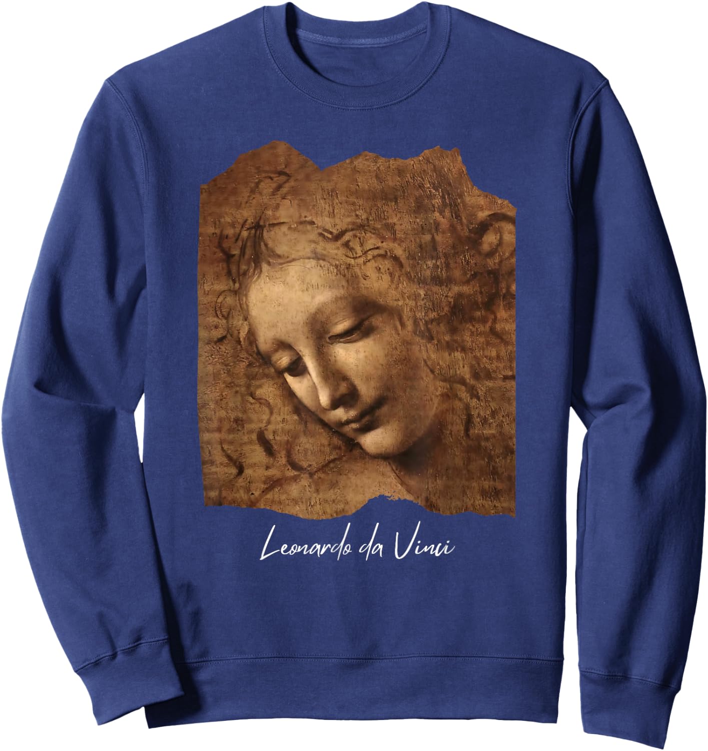 Head of a Young Woman by Leonardo da Vinci Famous Painting Sweatshirt - Sweatshirt | Navy