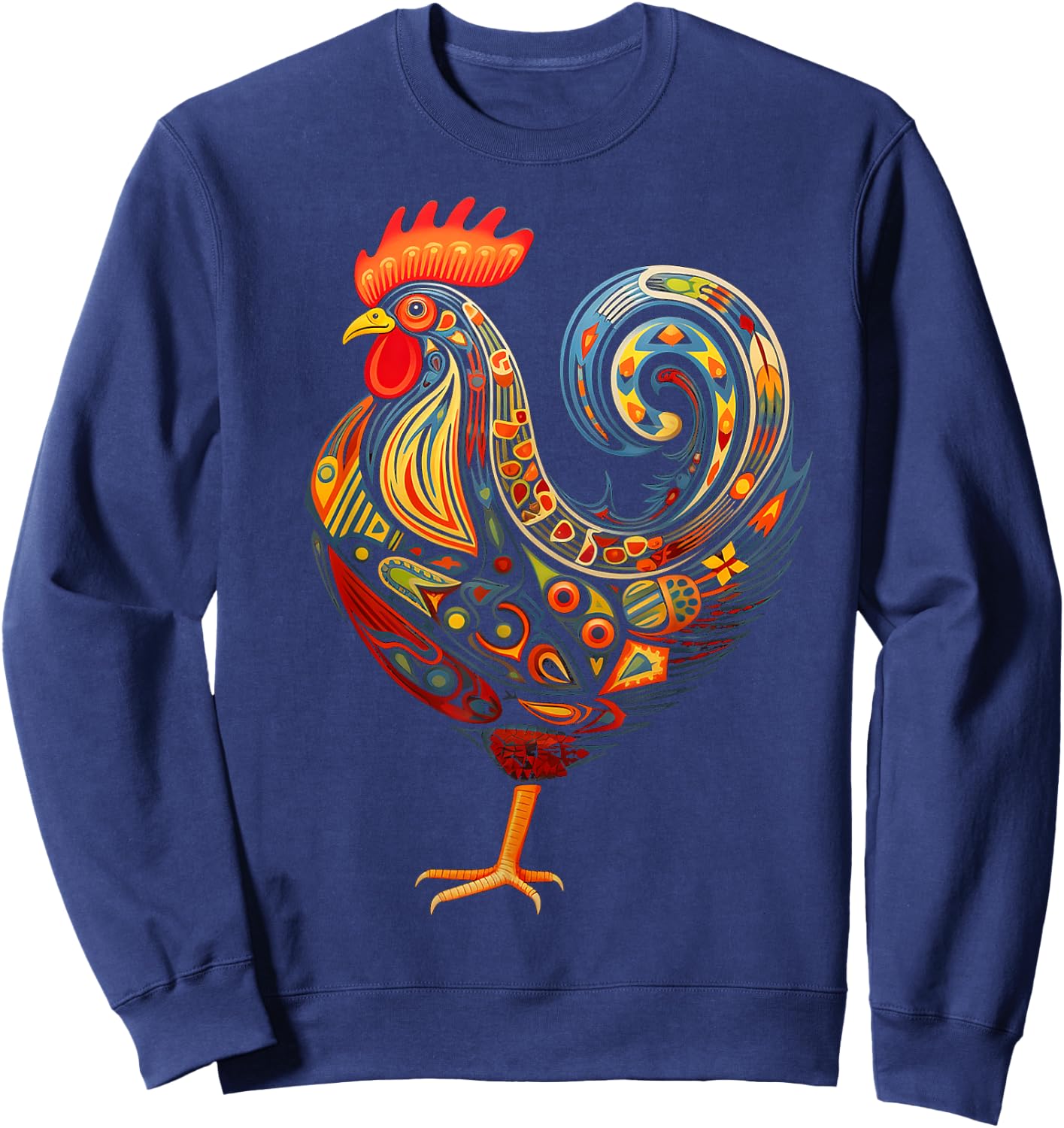 Chicken Mandala Animal Motif Illustration Chicken Sweatshirt - Sweatshirt | Navy