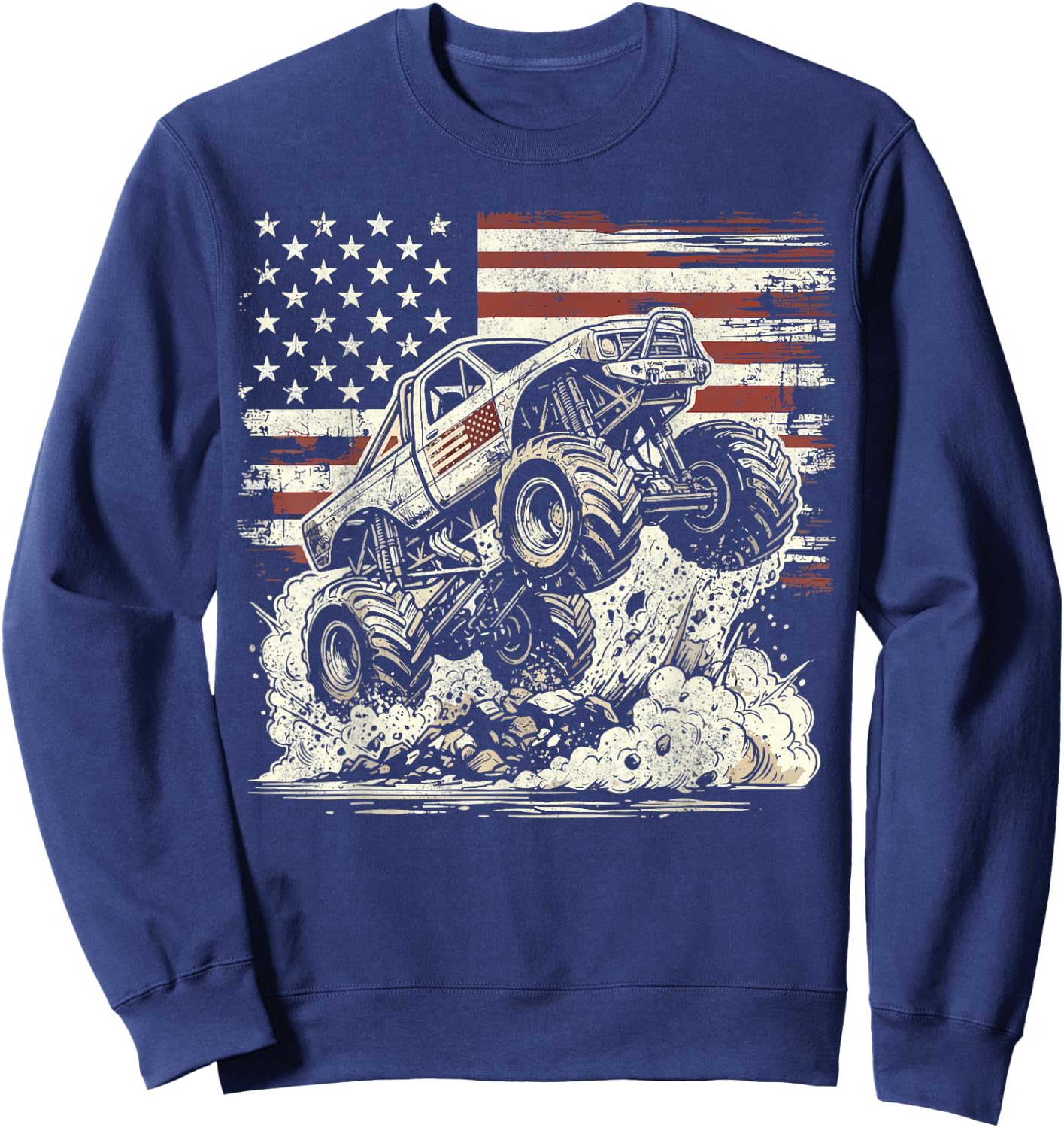 Monster Truck Retro Patriotic USA Flag Sweatshirt - Sweatshirt | Navy