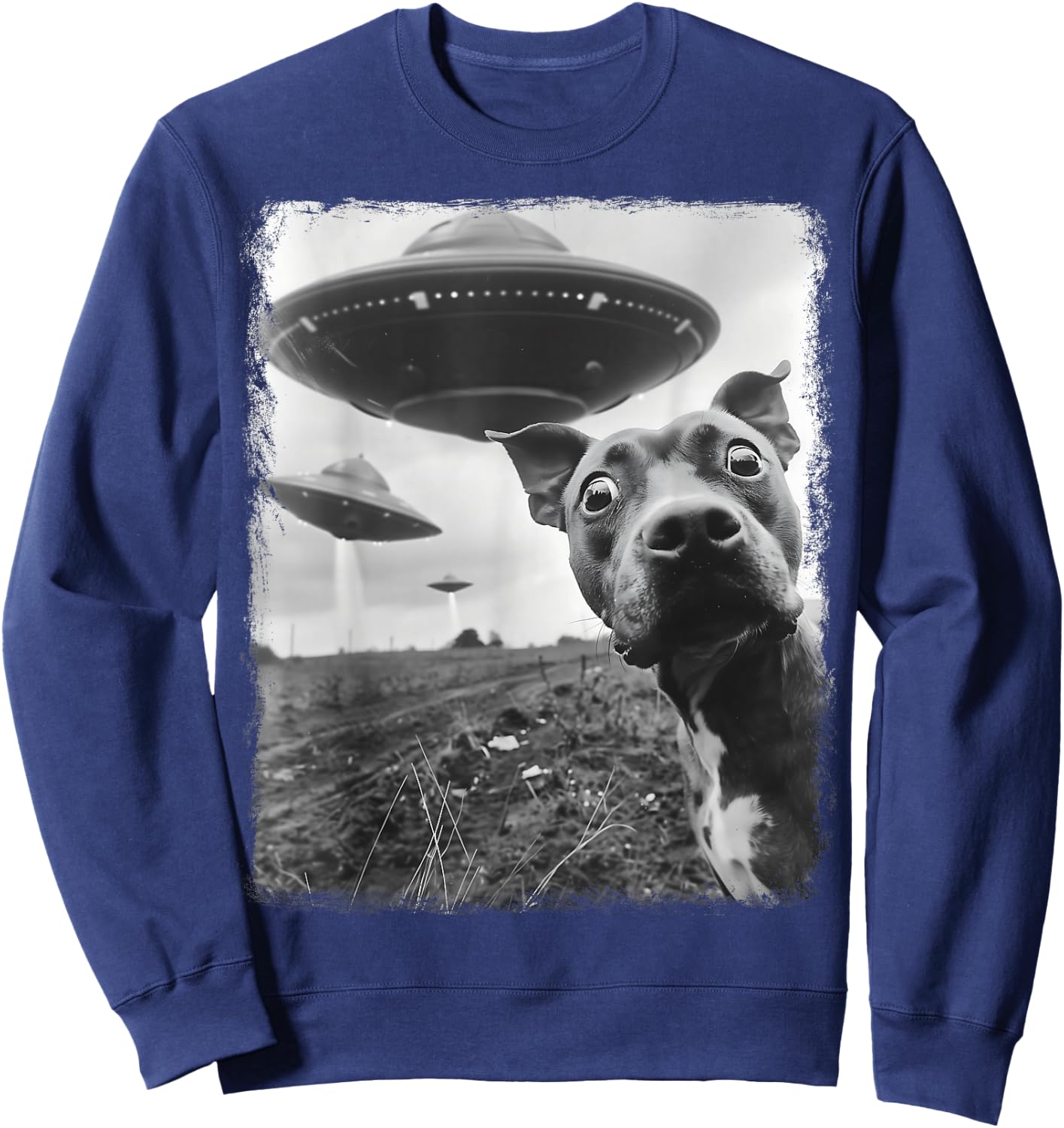 Staffordshire Bull Terrier Dog UFO Extraterrestrial Selfie Sweatshirt - Sweatshirt | Navy