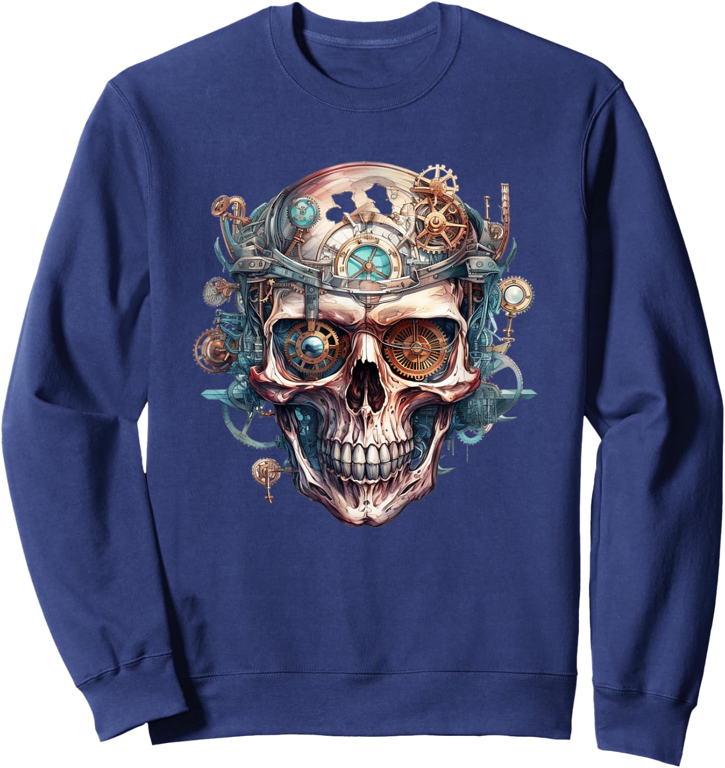 Steampunk skull mechanic gear cyborg vintage Sweatshirt - Sweatshirt | Navy