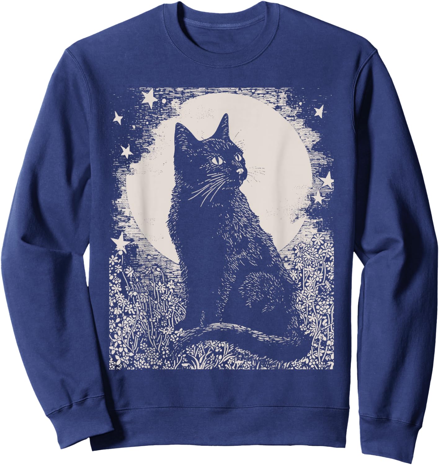 Gothic Black Cat in Garden Plant Flower Witch Halloween Men Women Sweatshirt - Sweatshirt | Navy