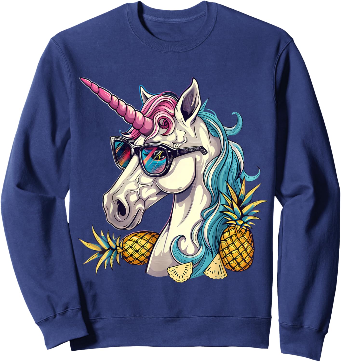 Pineapple Unicorn Pineapple Fruit Unicorn Lover Portrait Sweatshirt - Sweatshirt | Navy