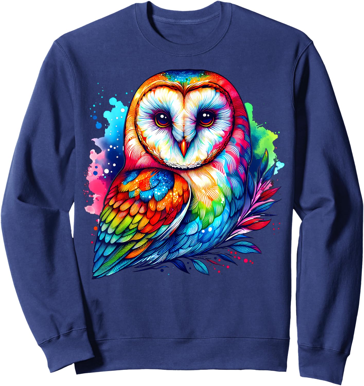 Cool Barn Owl Graphic Spirit Animal Illustration Tie Dye Art Sweatshirt - Sweatshirt | Navy
