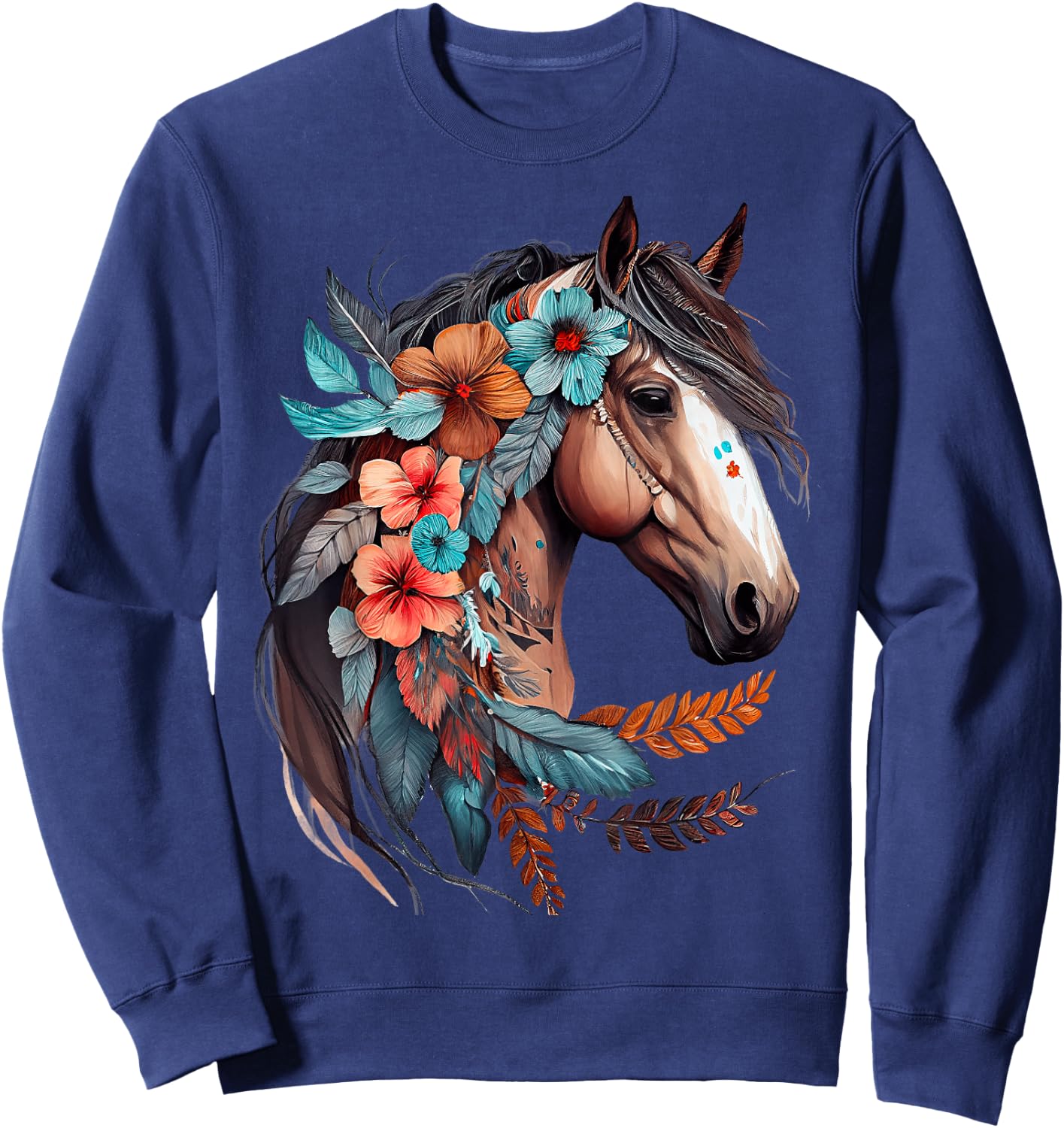 Floral Wild Horse Country Horse Riding Sweatshirt - Sweatshirt | Navy