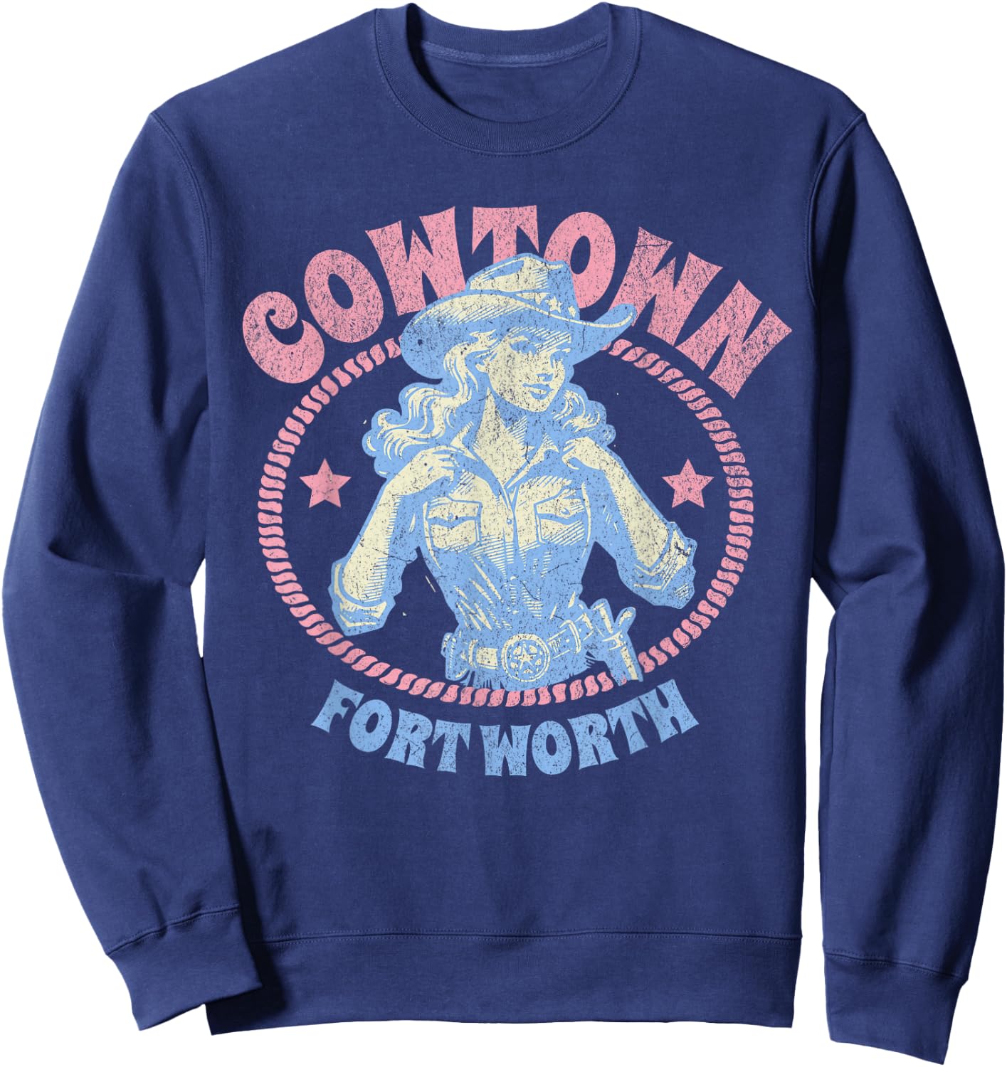 Cowtown Fort Worth Texas Retro Western Cowgirl Sweatshirt - Sweatshirt | Navy