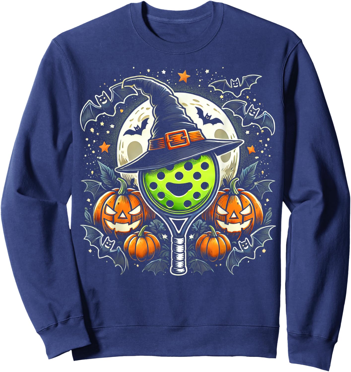 Pickleball Witch Halloween - Spooky Pumpkin Art Sweatshirt - Sweatshirt | Navy