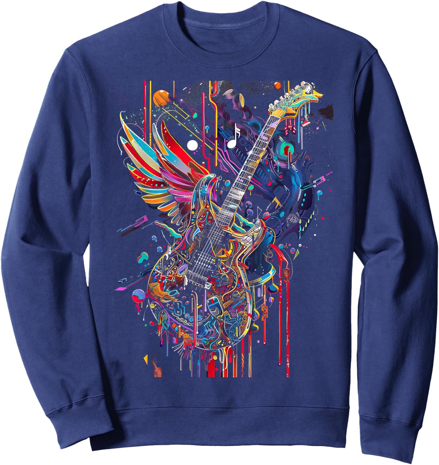 Rock & Roll Guitar with Wings Sweatshirt - Sweatshirt | Navy