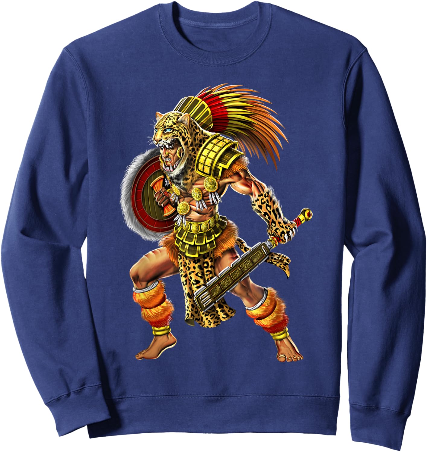 Aztec Jaguar Warrior Ancient Mayan Warrior Sweatshirt - Sweatshirt | Navy