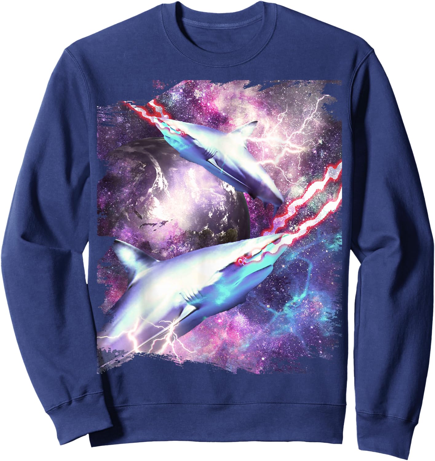 Laser Beam Eyes Shark in Space Sweatshirt - Sweatshirt | Navy