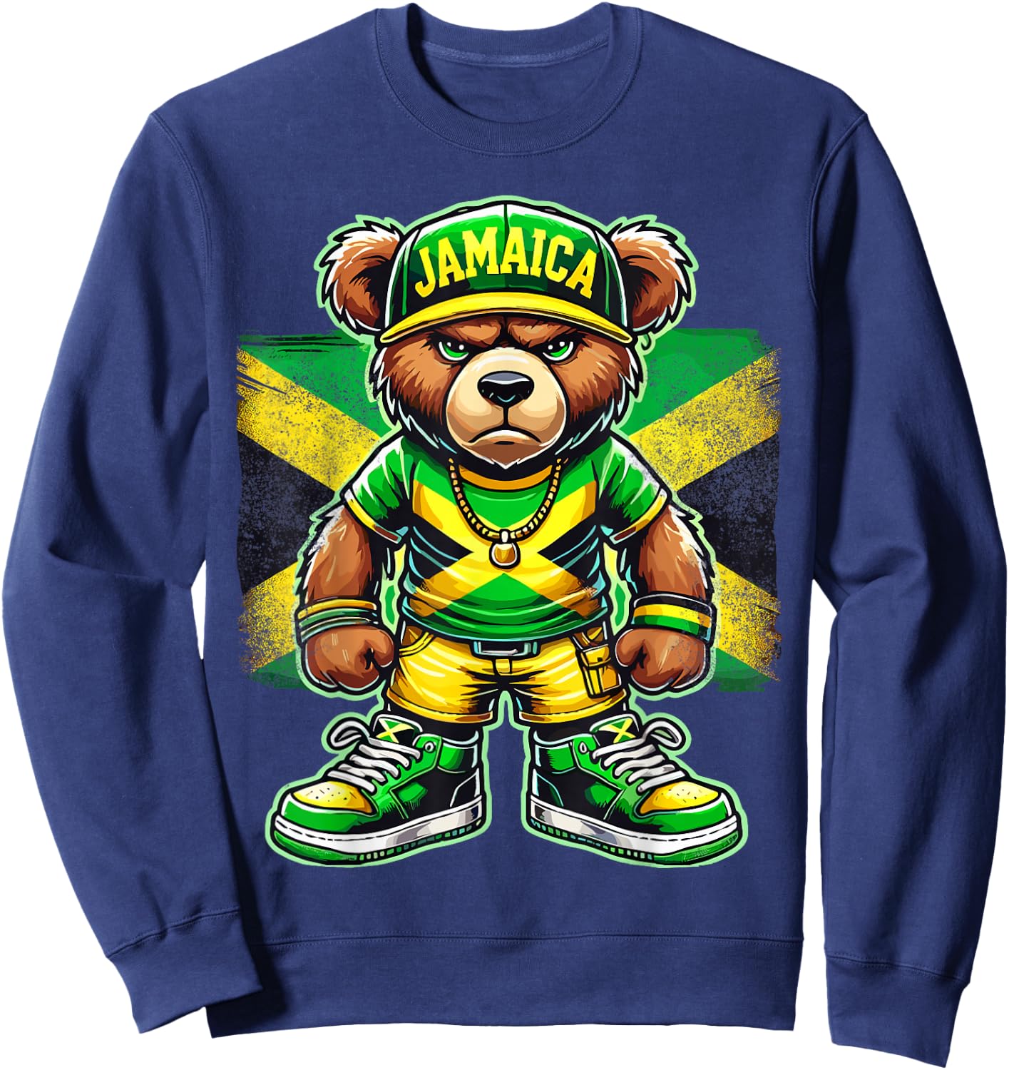 Jamaica Flag Teddy Bear Jamaican Sweatshirt - Sweatshirt | Navy