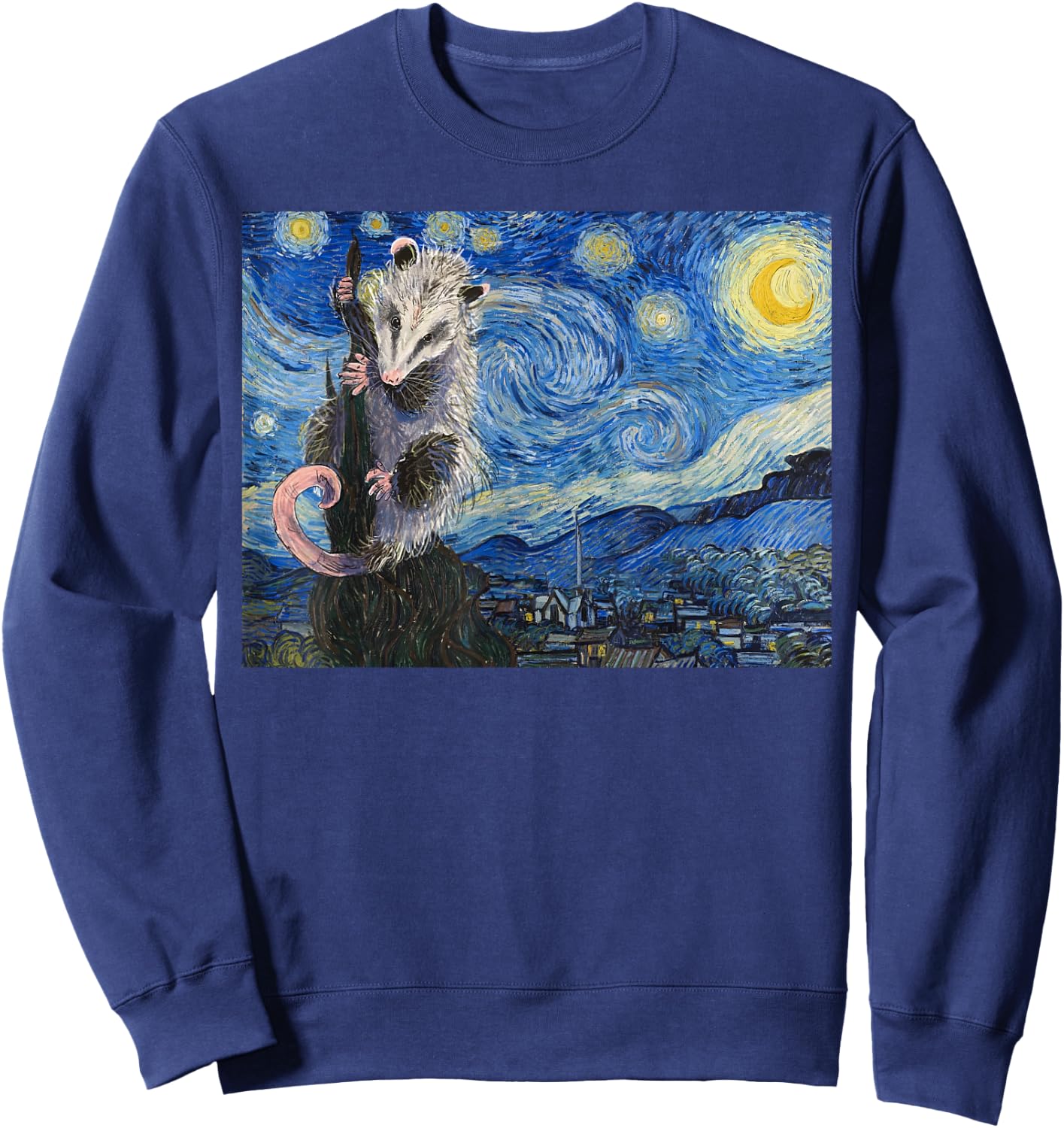 Starry Night Opossum Van Gogh Possum Funny Rodent Animal Sweatshirt - Sweatshirt | Navy