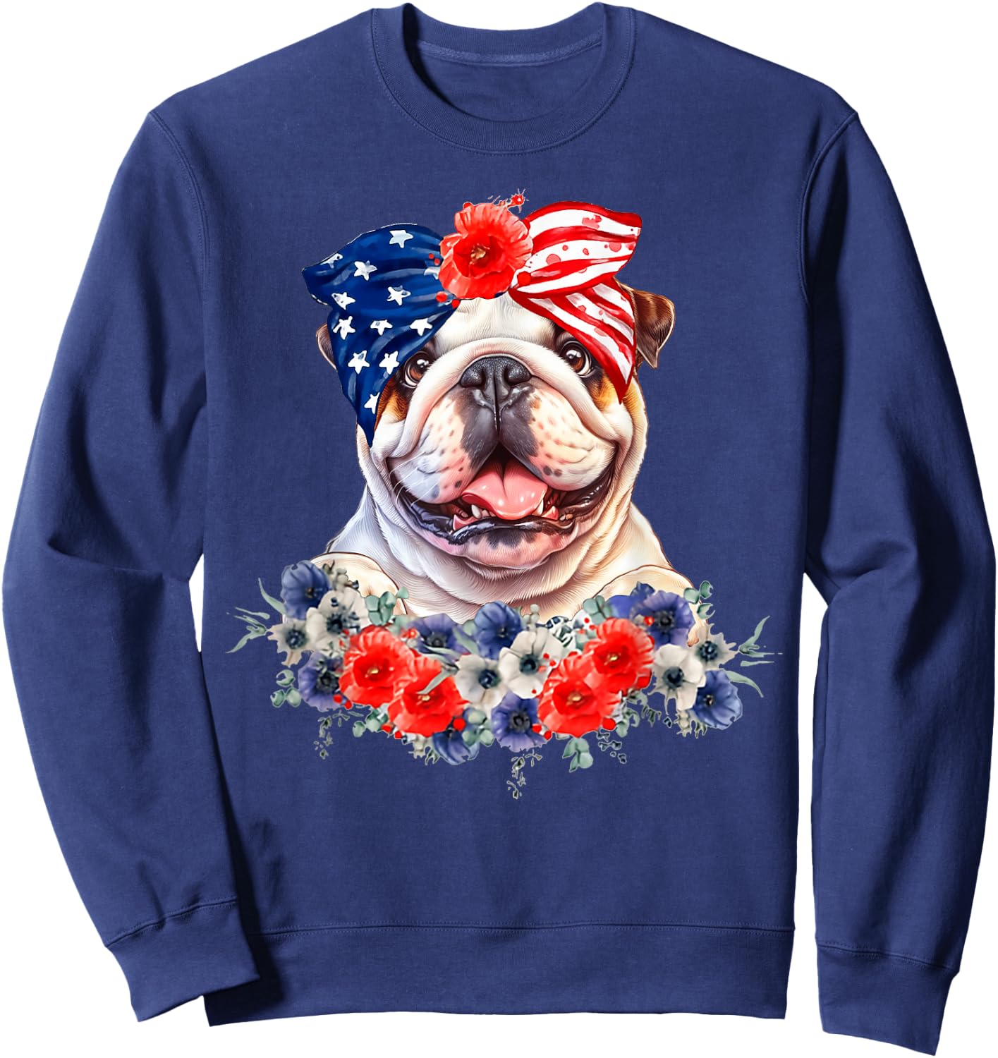 English Bulldog Dog Bandana American Flag 4th Of July Sweatshirt - Sweatshirt | Navy
