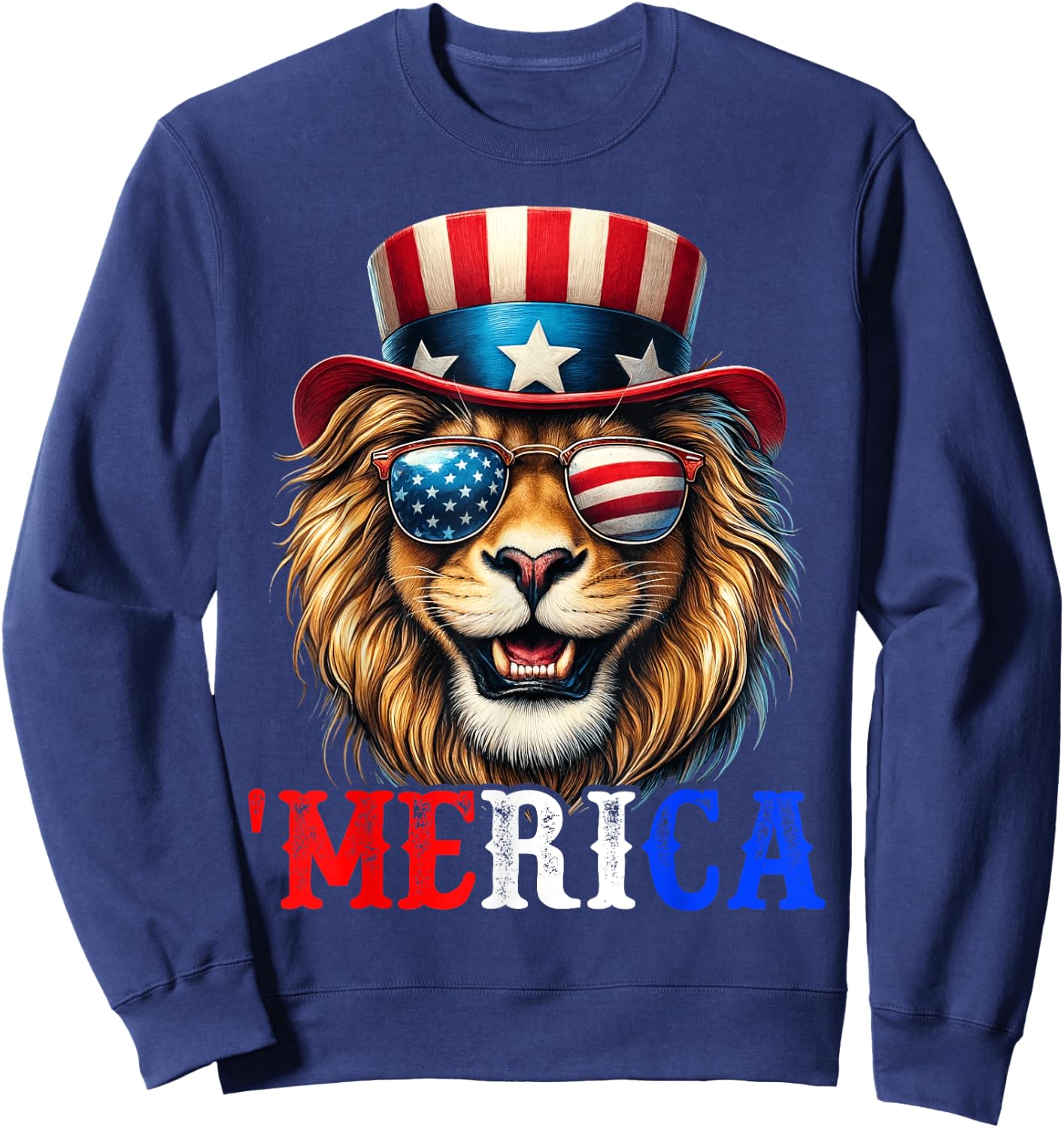 Merica Lion Patriotic 4th of July Funny Kids Men Women Sweatshirt - Sweatshirt | Navy