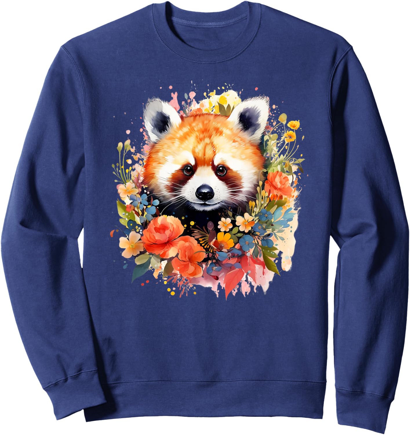 Red Panda Face Watercolor Artsy Colorful Artistic Red Panda Sweatshirt - Sweatshirt | Navy