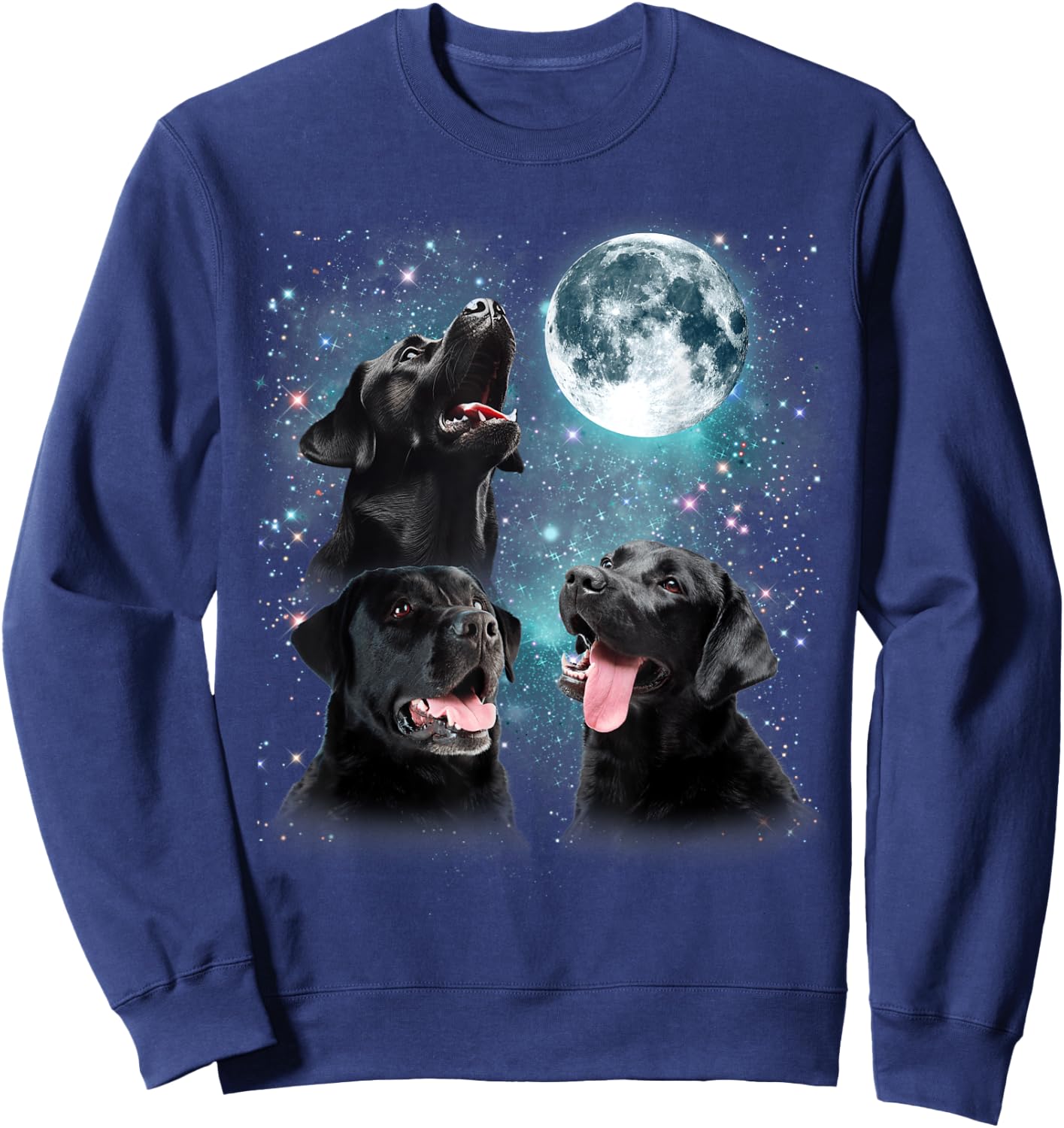 3 Black Lab Moon Howling Lab Head Funny Gifts Women Sweatshirt - Sweatshirt | Navy