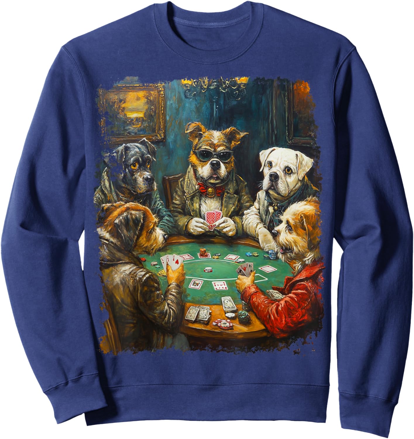 Playing Cards Pop Art Gambling Dogs Playing Poker Cards Sweatshirt - Sweatshirt | Navy
