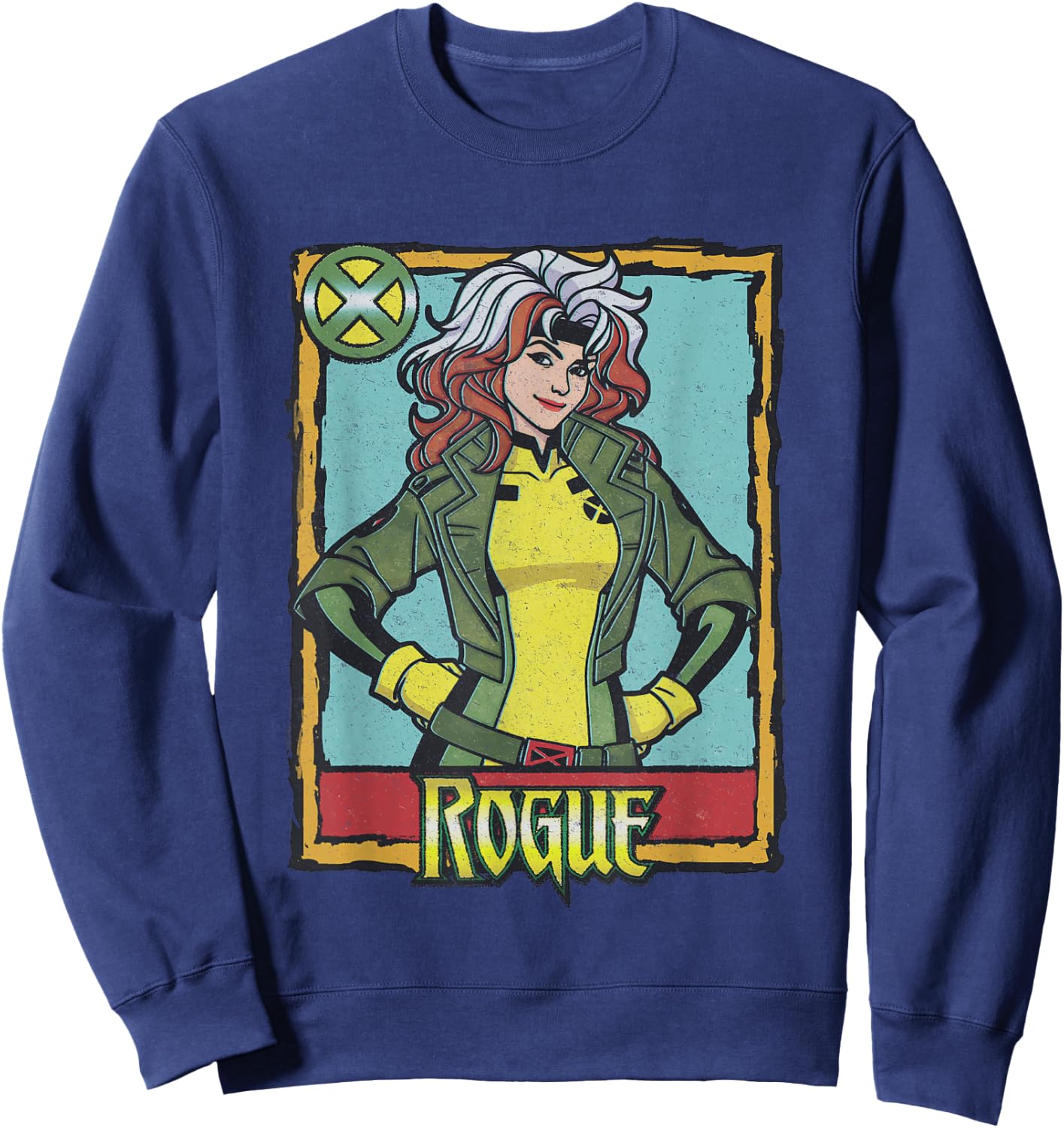 Marvel X-Men Rogue Vintage Playing Card Portrait Sweatshirt - Sweatshirt | Navy