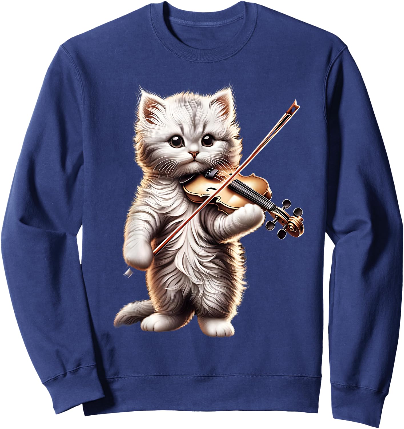 Funny Orchestra Musician Violinist Cute Cat Playing Violin Sweatshirt - Sweatshirt | Navy