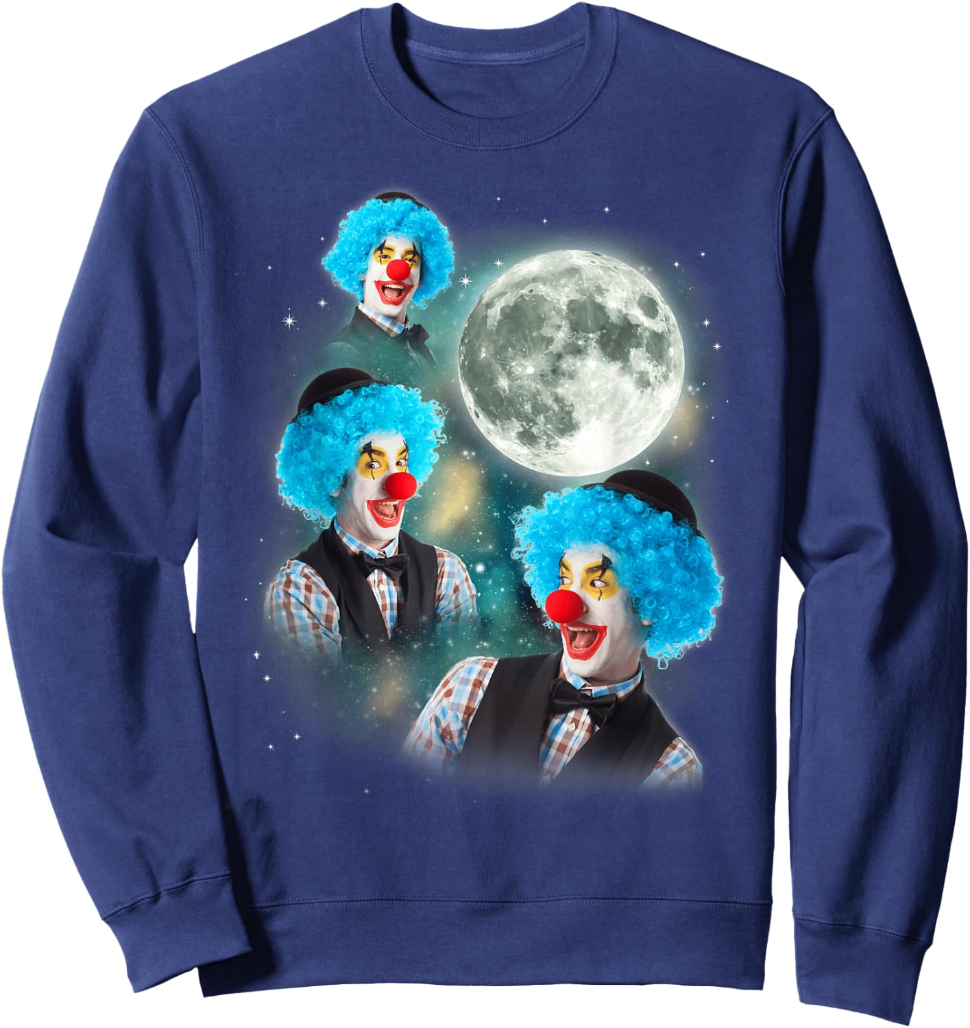 Three Clown Moon | 3 Circus Clowns Ugly Cursed Meme Sweatshirt - Sweatshirt | Navy