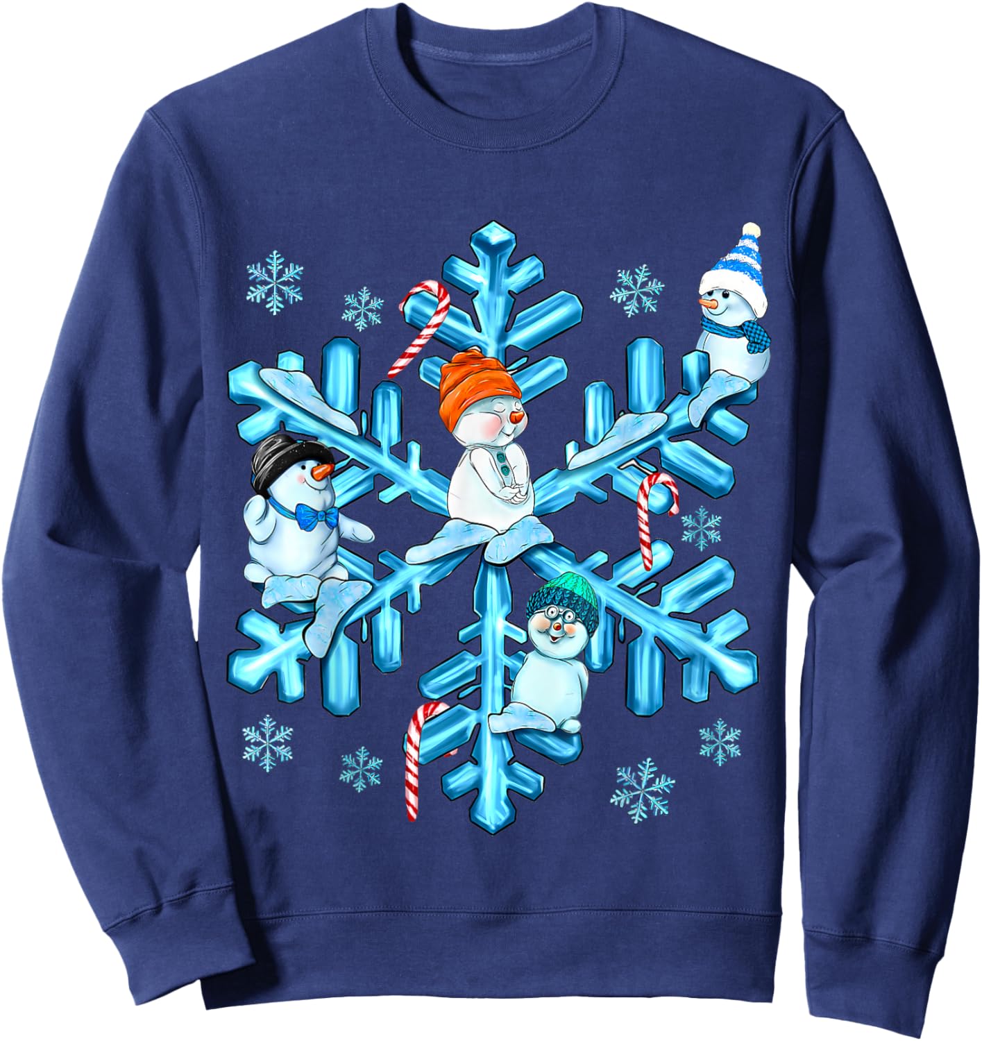 Xmas Blue Snowflake Snowman Merry Christmas Family Snow Day Sweatshirt - Sweatshirt | Navy