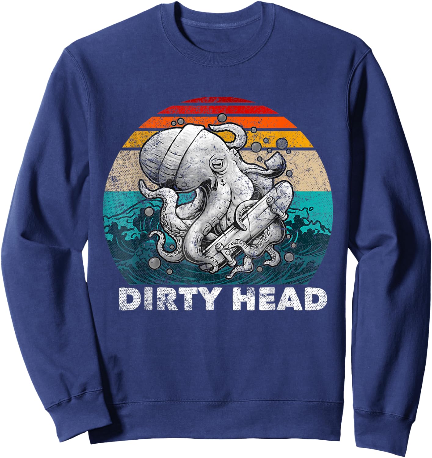 Vintage Dirty Octopus Heads With Skateboard Music Lover Sweatshirt - Sweatshirt | Navy