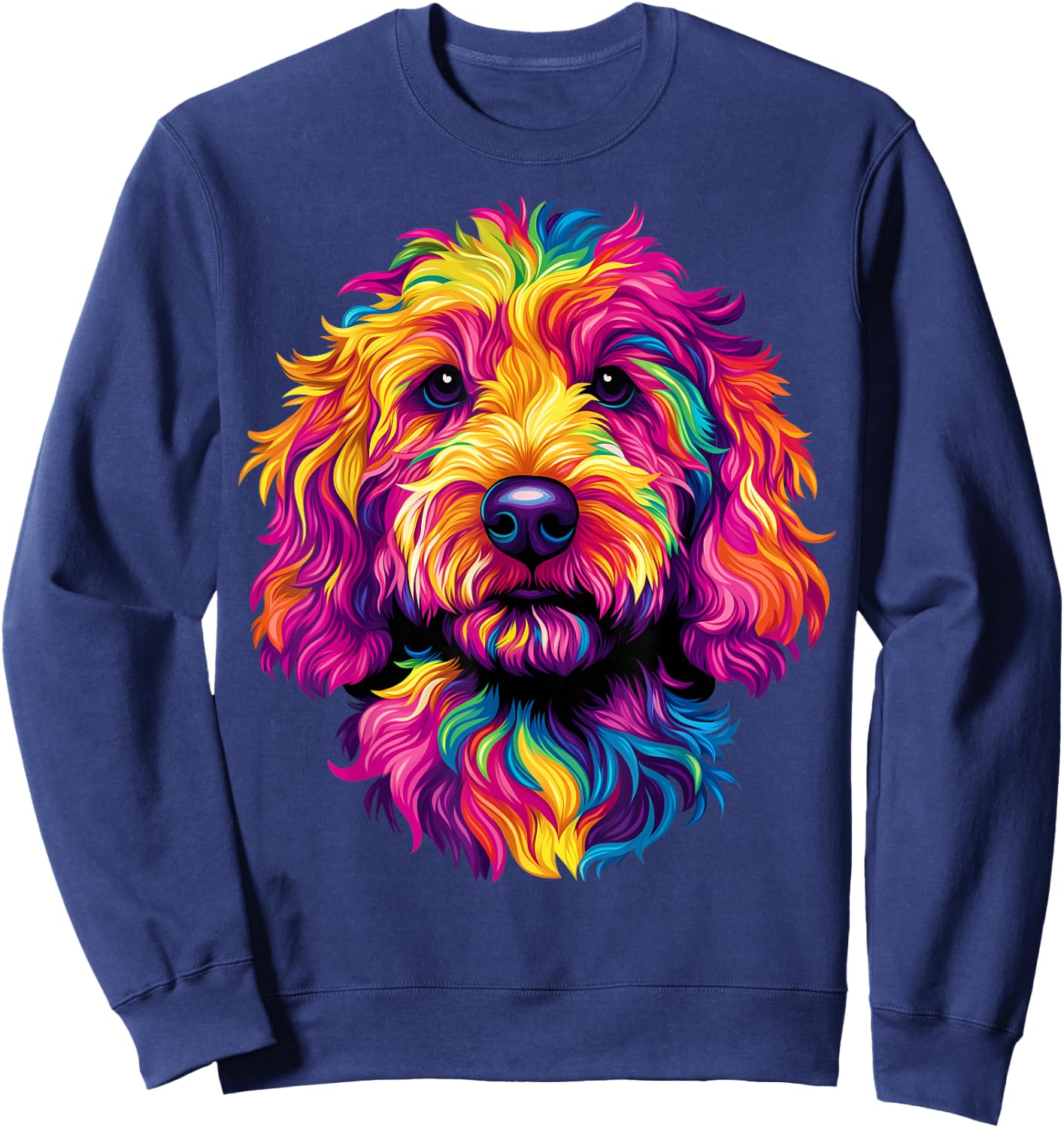Colorful Goldendoodle Face Golden Doodle Dog Lover Black Sweatshirt - Sweatshirt | Navy