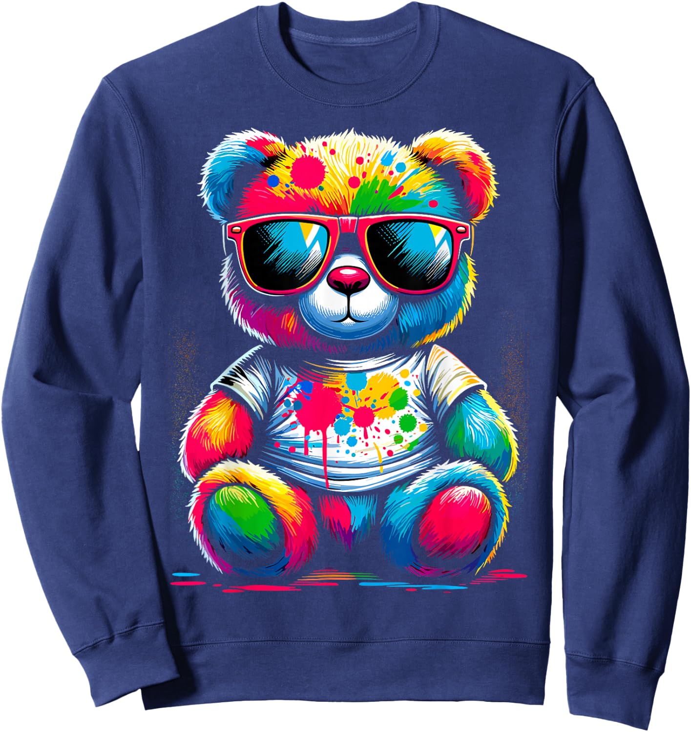 Colorful Teddy Bear with Sunglasses Sweatshirt - Sweatshirt | Navy