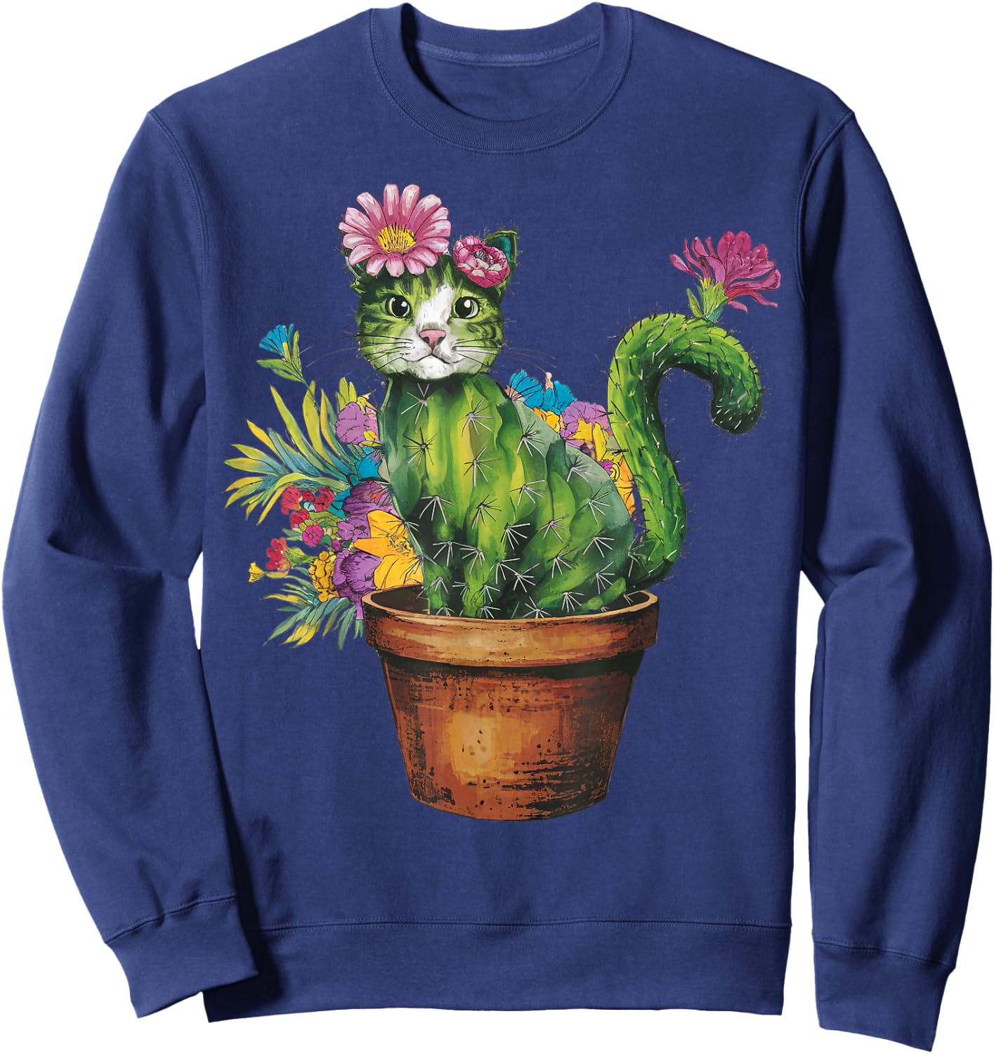Cat Cactus Gardening Gifts For Cat Lover Cat Mom Cat Dad Sweatshirt - Sweatshirt | Navy