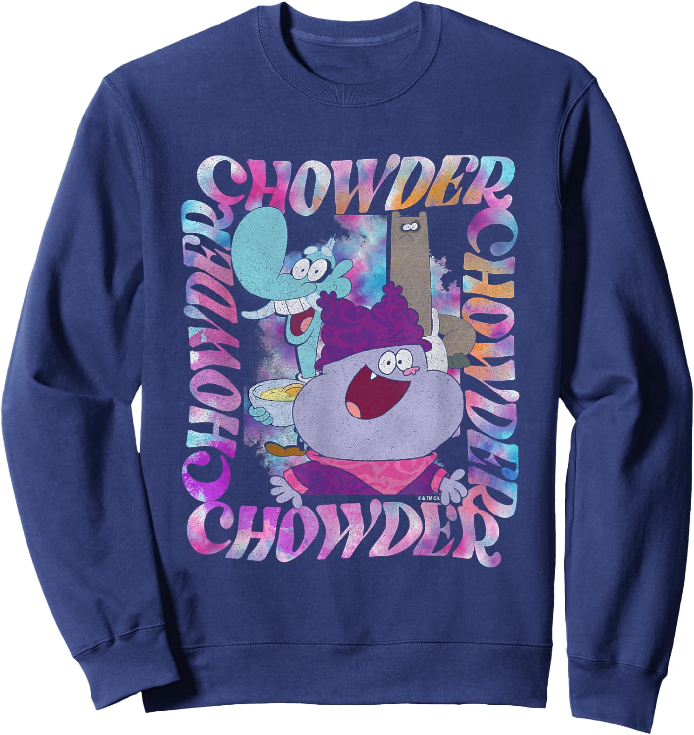 Chowder Mung & Shnitzel Vintage Wavy Text Portrait Sweatshirt - Sweatshirt | Navy
