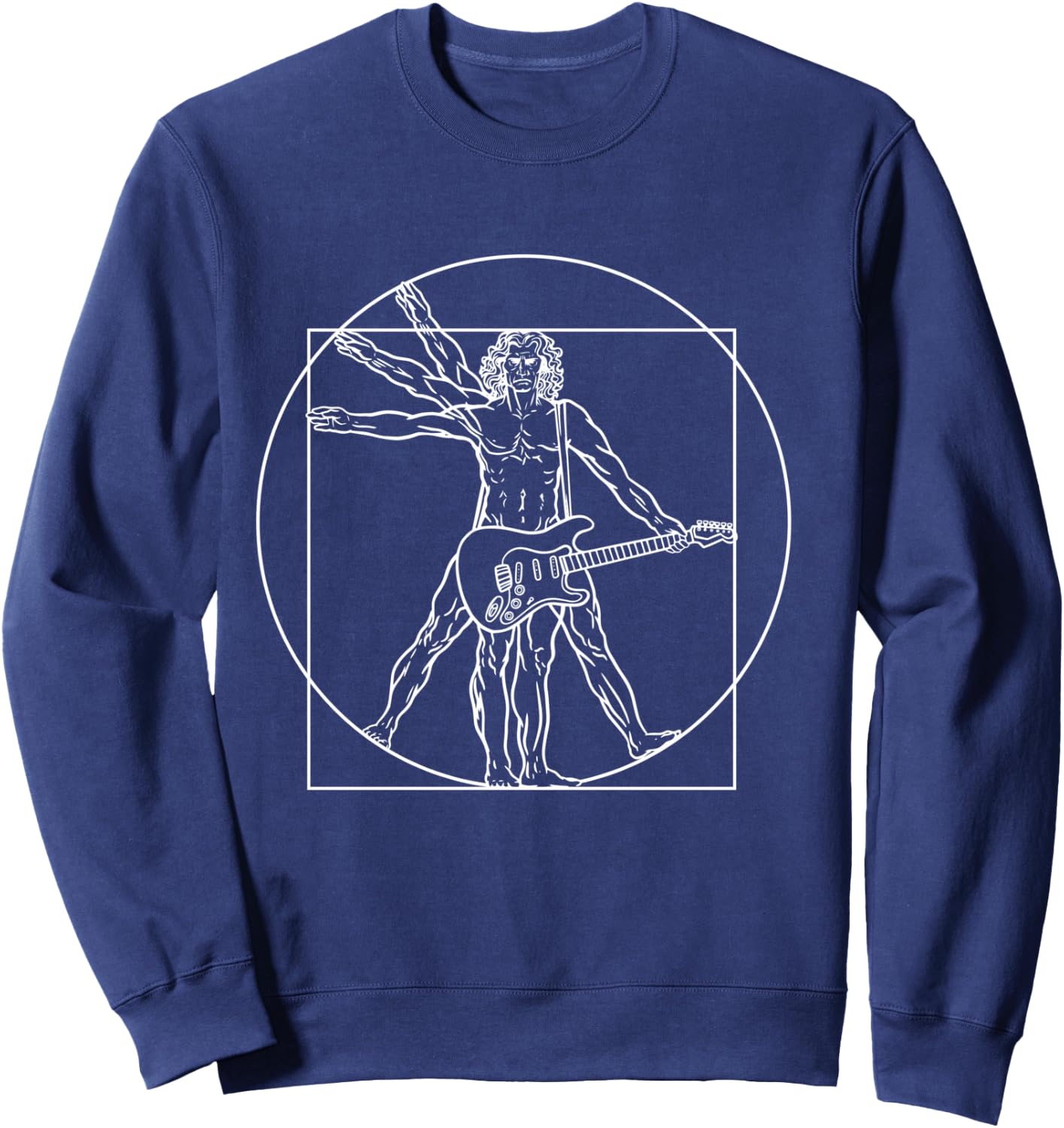 Vitruvian Man Guitar Rocker Da Vinci Guitarist Sweatshirt - Sweatshirt | Navy