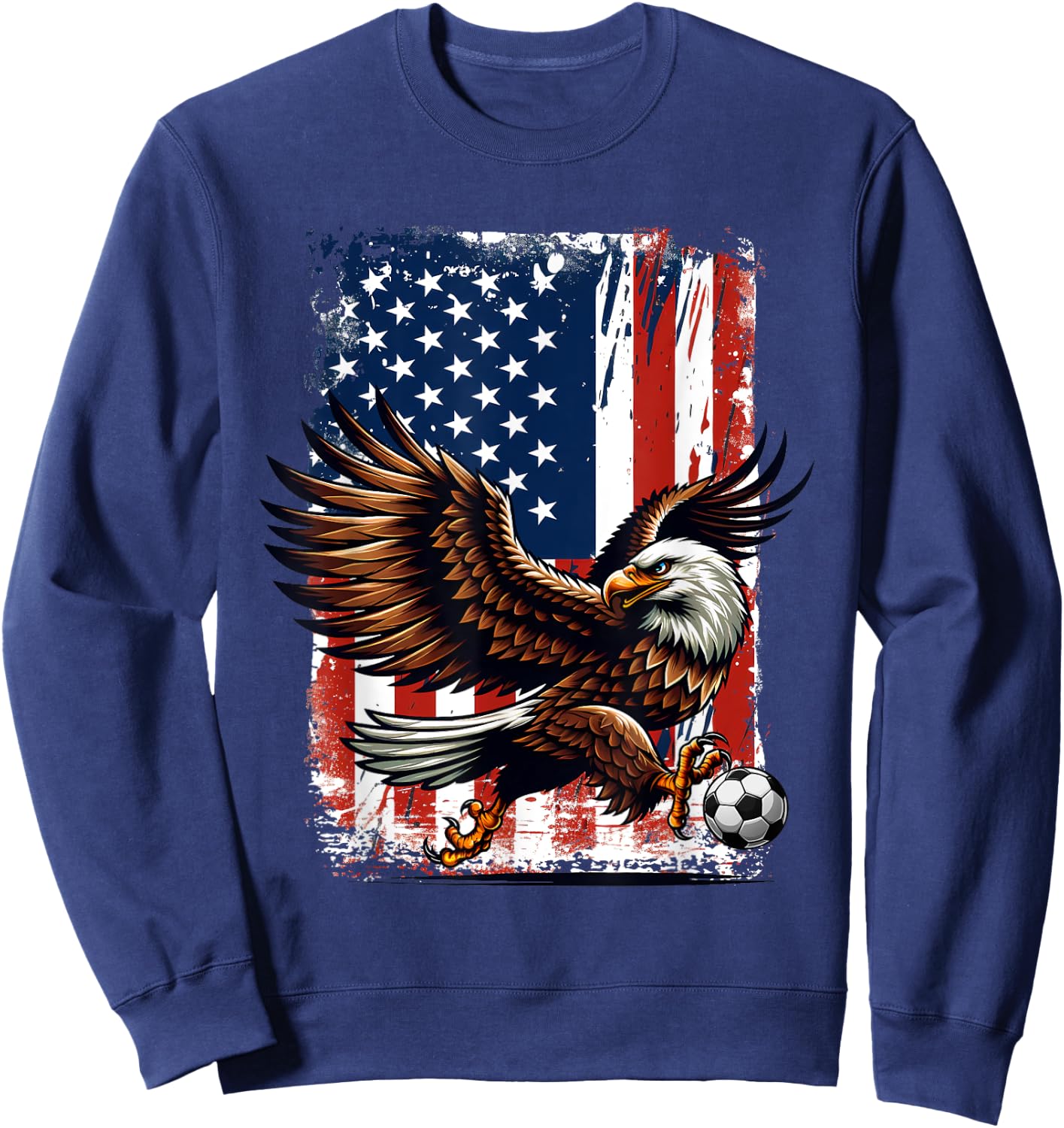 Vintage Bald Eagle Showing Soccer Skills American Flag Kids Men Sweatshirt - Sweatshirt | Navy