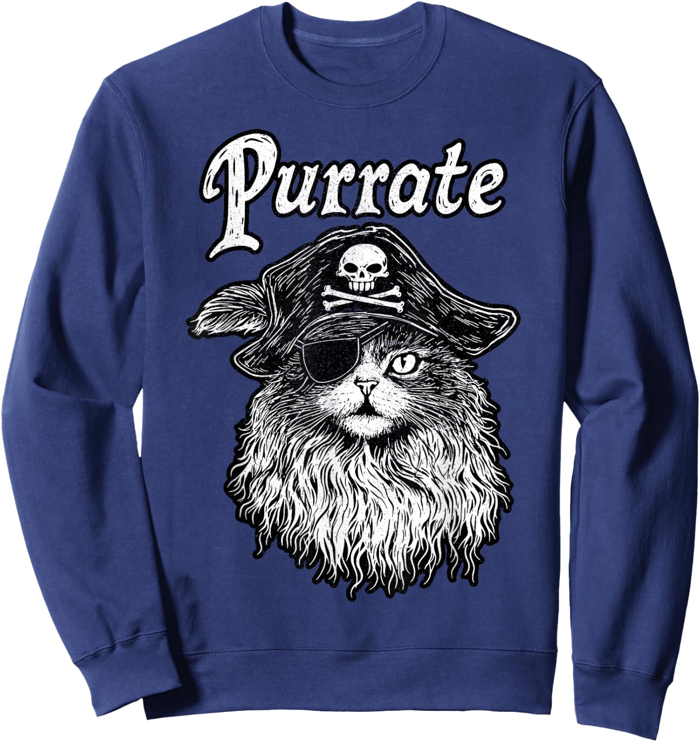 Purrate Pirate Cat – Feline Lover Funny Kitty Pun Sweatshirt - Sweatshirt | Navy
