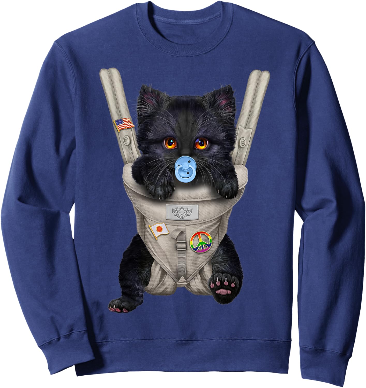 Fluffy Black Cat with Pacifier in Baby Carrier Women Kids Sweatshirt - Sweatshirt | Navy