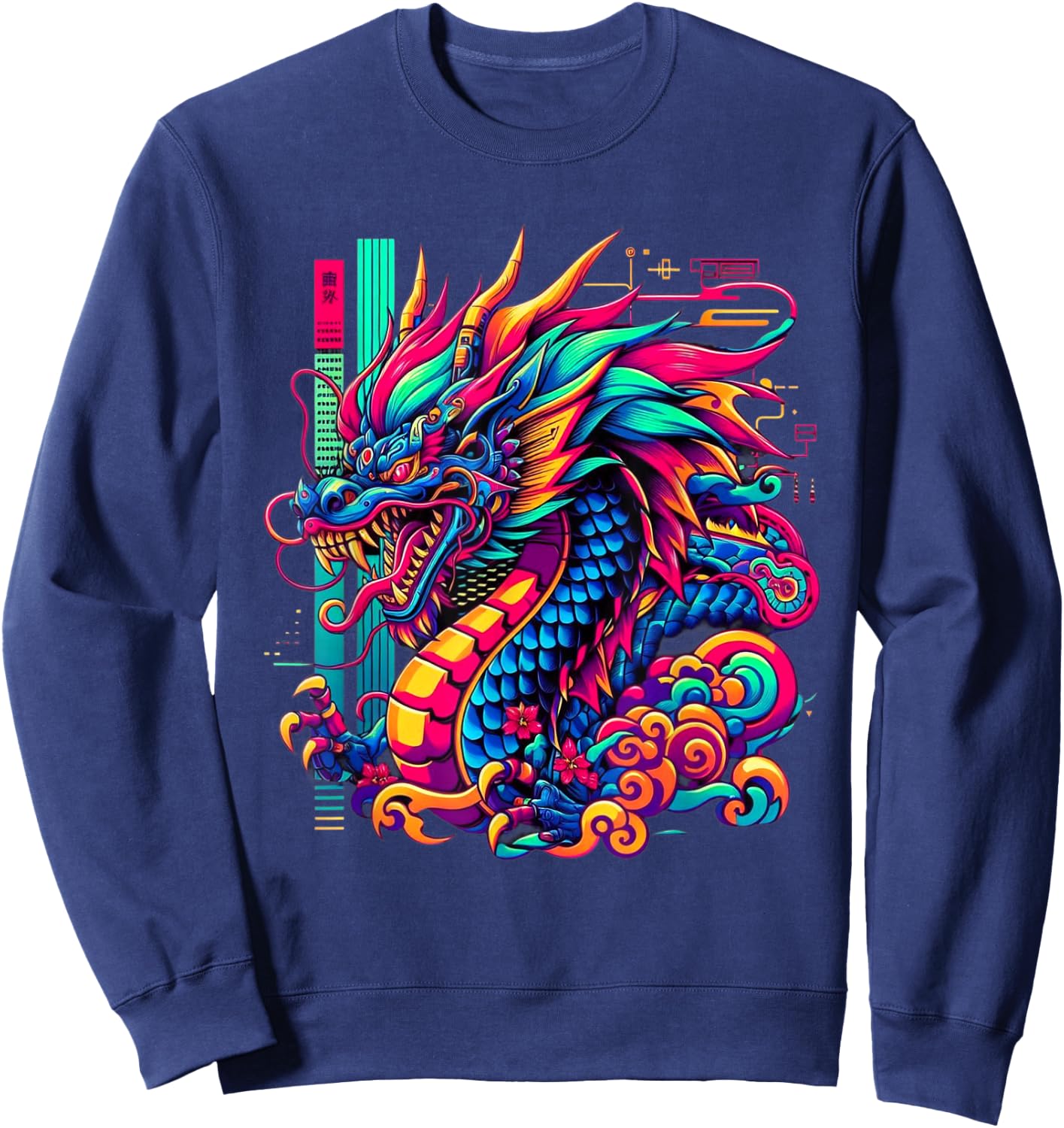 Dragon Cyborg Retro Vaporwave Futuristic Tokyo inspired Art Sweatshirt - Sweatshirt | Navy