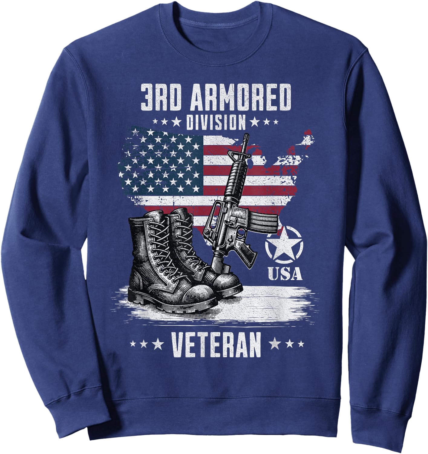 3rd Armored Division Veteran Military Veteran Distressed Sweatshirt - Sweatshirt | Navy