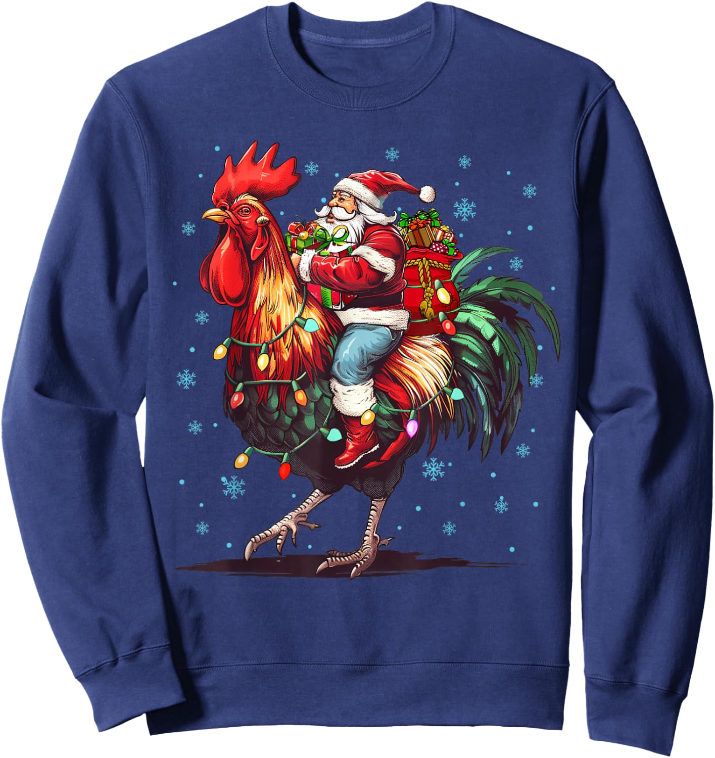Chicken Lover Xmas Funny Santa Riding Chicken Christmas 2025 Sweatshirt - Sweatshirt | Navy